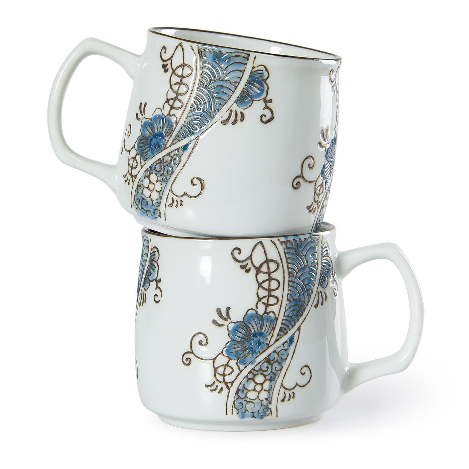 CHINZEE Coffee Mugs Set Wedding Anniversary Gifts - Rustic Porcelain Tea Cups Gift Box