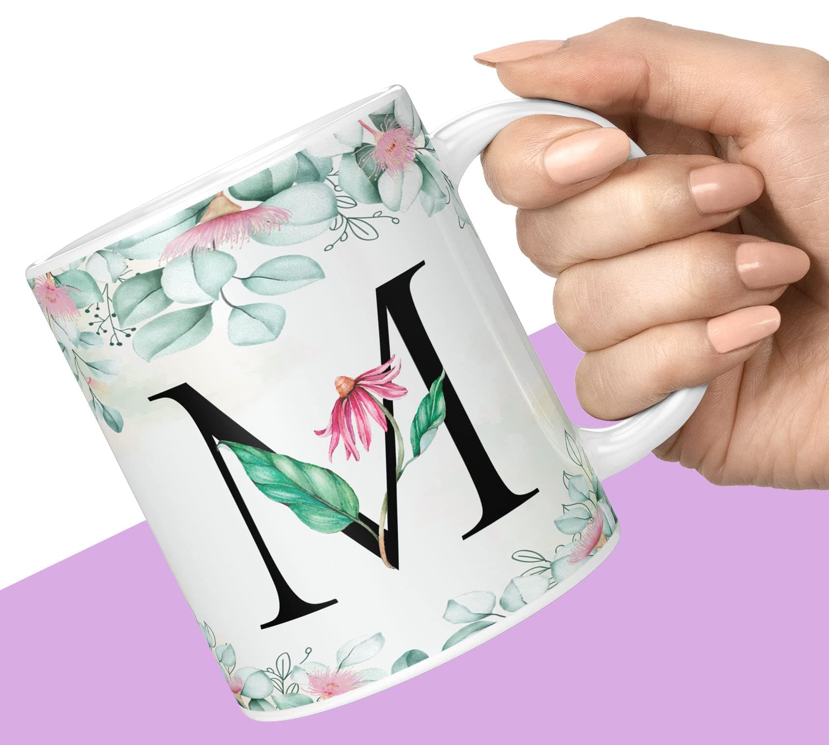 Colorful Floral Alphabet Letter M Printed Coffee Mug For Girls Boys Friends Love Kids Best Gift For Birthday Anniversary Initial Letter M (Microwave Safe Ceramic Tea Coffee Mug-350ml) - ABVWM2 169