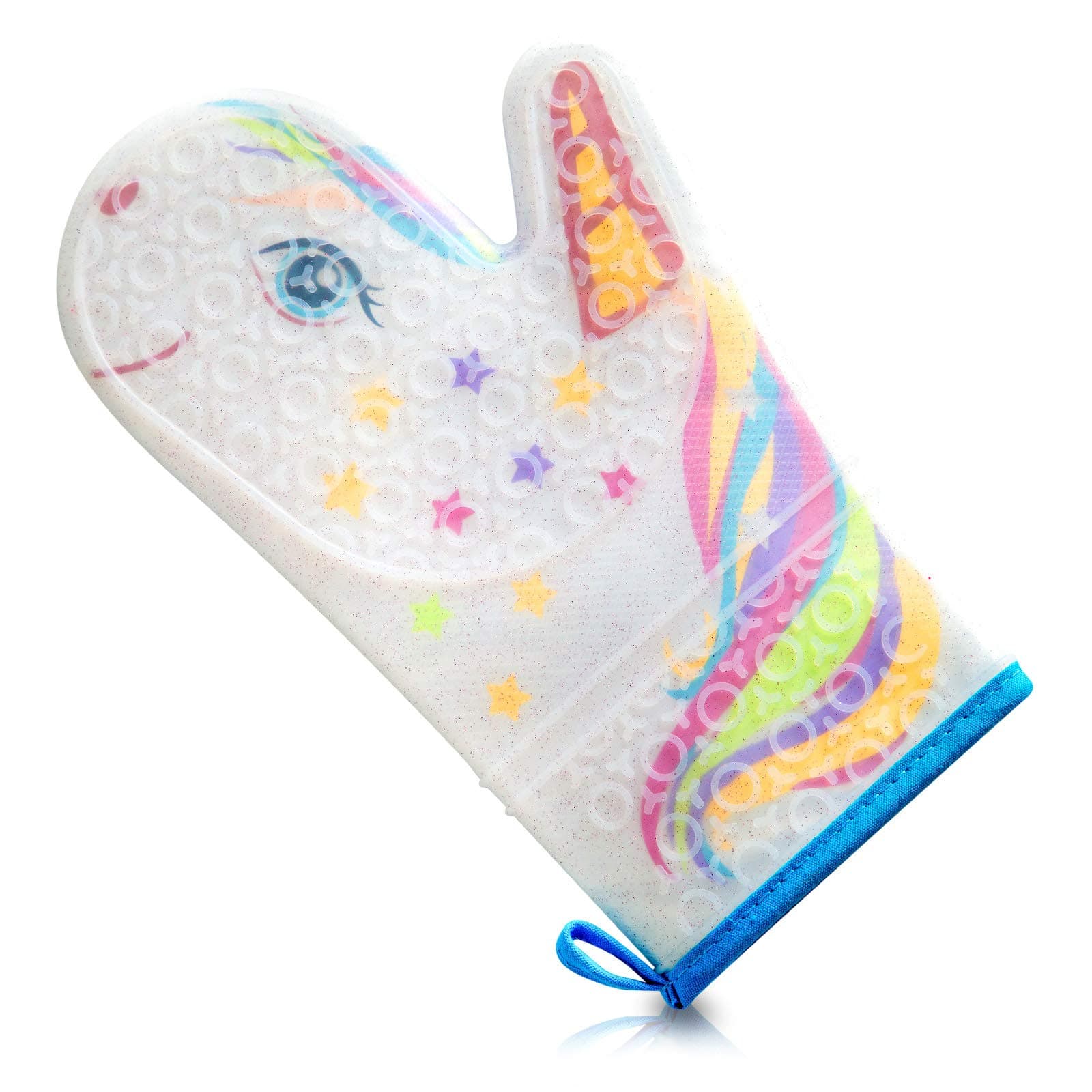 Glitter Magic Unicorn Silicone Oven Mitt - Heat Resistant Kitchen Glove, Soft Silicone, Quilted Fabric Lining