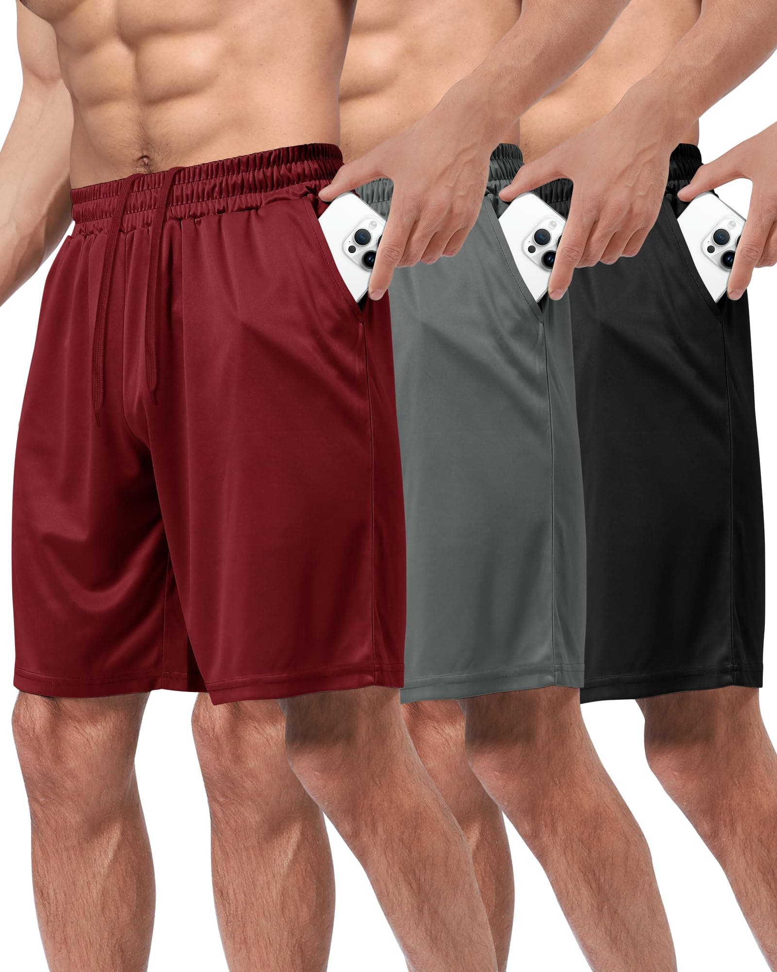 BOOJO3 Pack Gym Basketball Mens Shorts - Quick Dry Black Workout Athletic Shorts with Pockets for Casual Running (S-6XL)