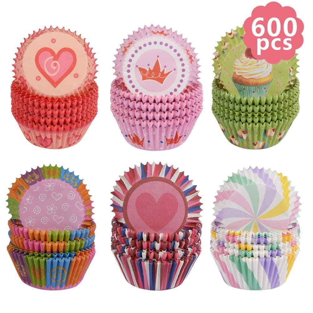 YANSHON 600Pcs Baking Cups, Muffin Cupcake Baking Paper Cups with Cupcake Liners Bright Colors (Rainbow)