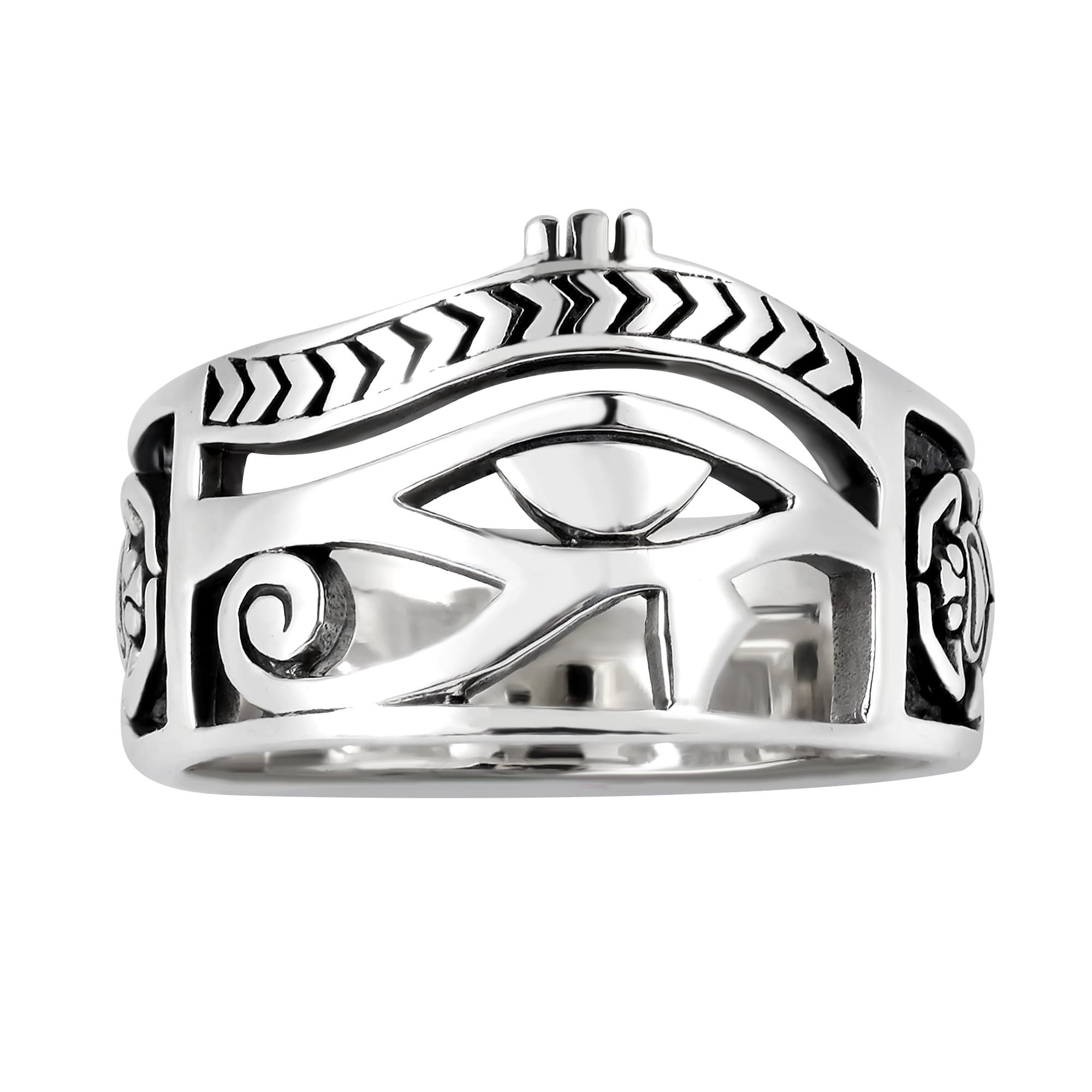 AeraVida Egyptian Eye of Horus Ankh Cross .925 Sterling Silver Ring Sizes 6-14, Ancient Symbol Spiritual Talisman Statement Band, 11, Metal, No Gemstone