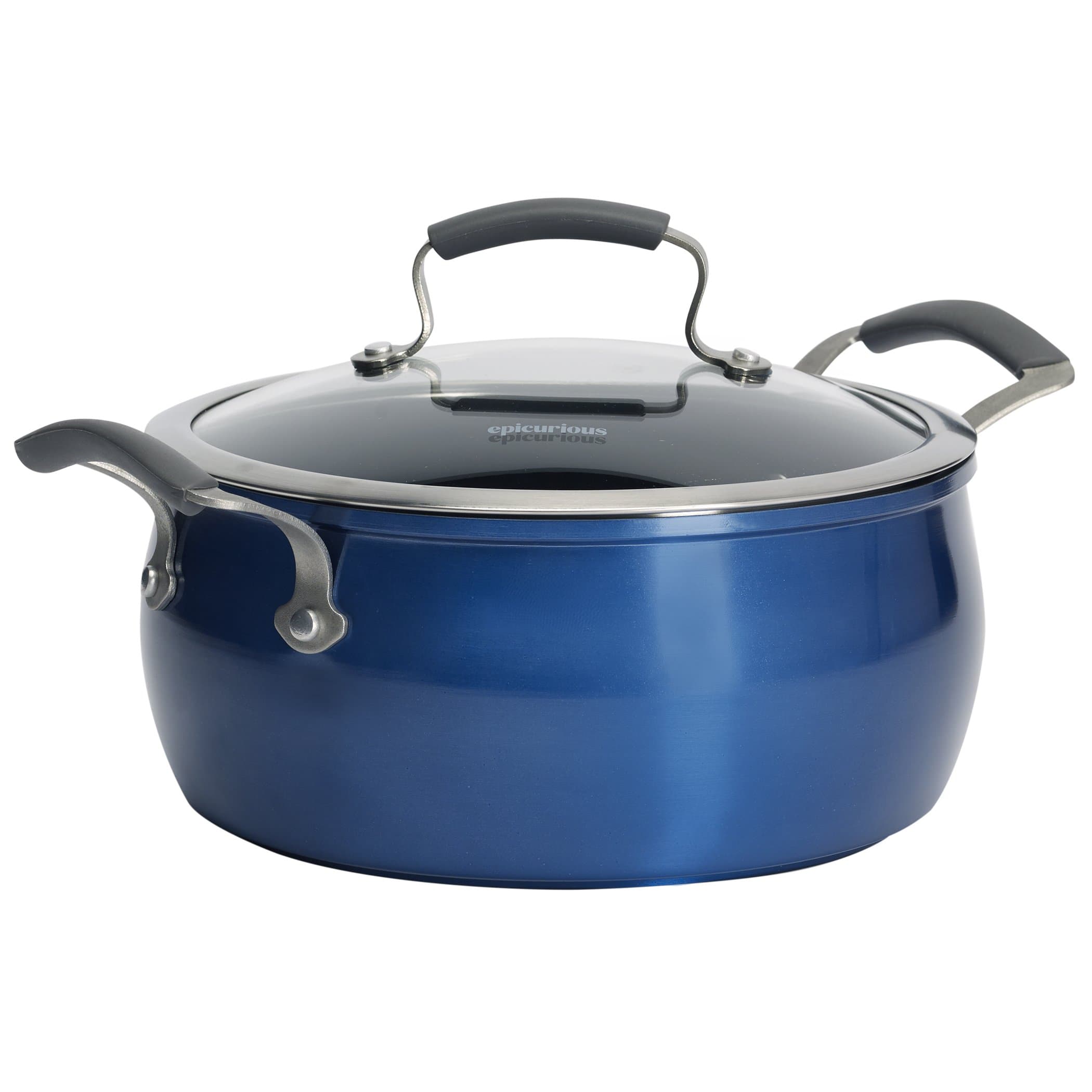 Epicurious Nonstick Aluminum Hard Anodized Stainless Steel Heavy Gauge Nonstick Induction Ready Dishwasher Safe Oven Safe Cookware Pots Pans Steamer Stock Pot, 5QT Arctic Blue Covered Chili Pot