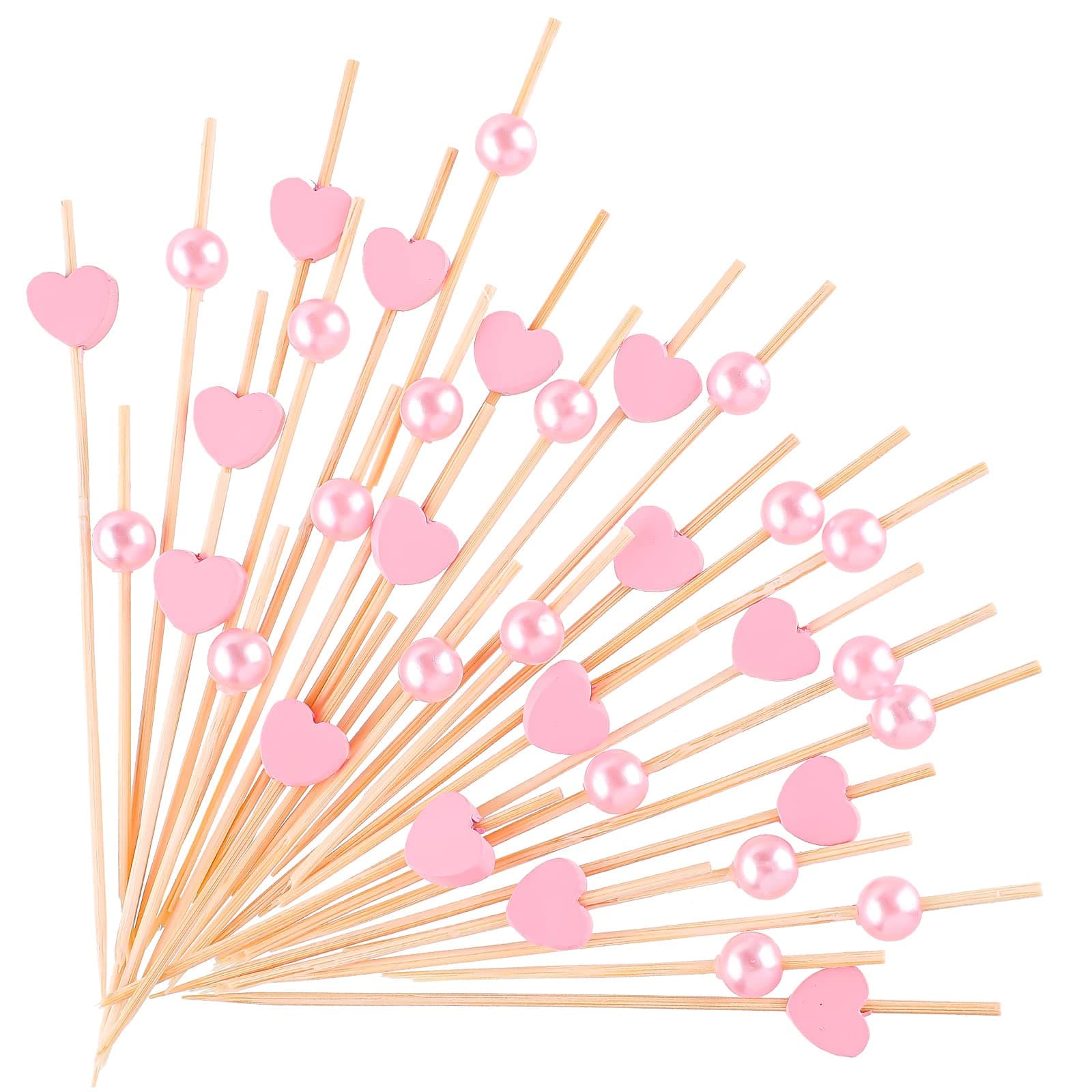 200 Pcs Pink Pearl Cocktail Picks Appetizers Picks Heart Toothpicks 4.7 Inch Sandwich Fruit Toothpicks Bamboo Decorations for Cocktail Skewers Dessert Cute Food Baby Shower Wedding Valentines