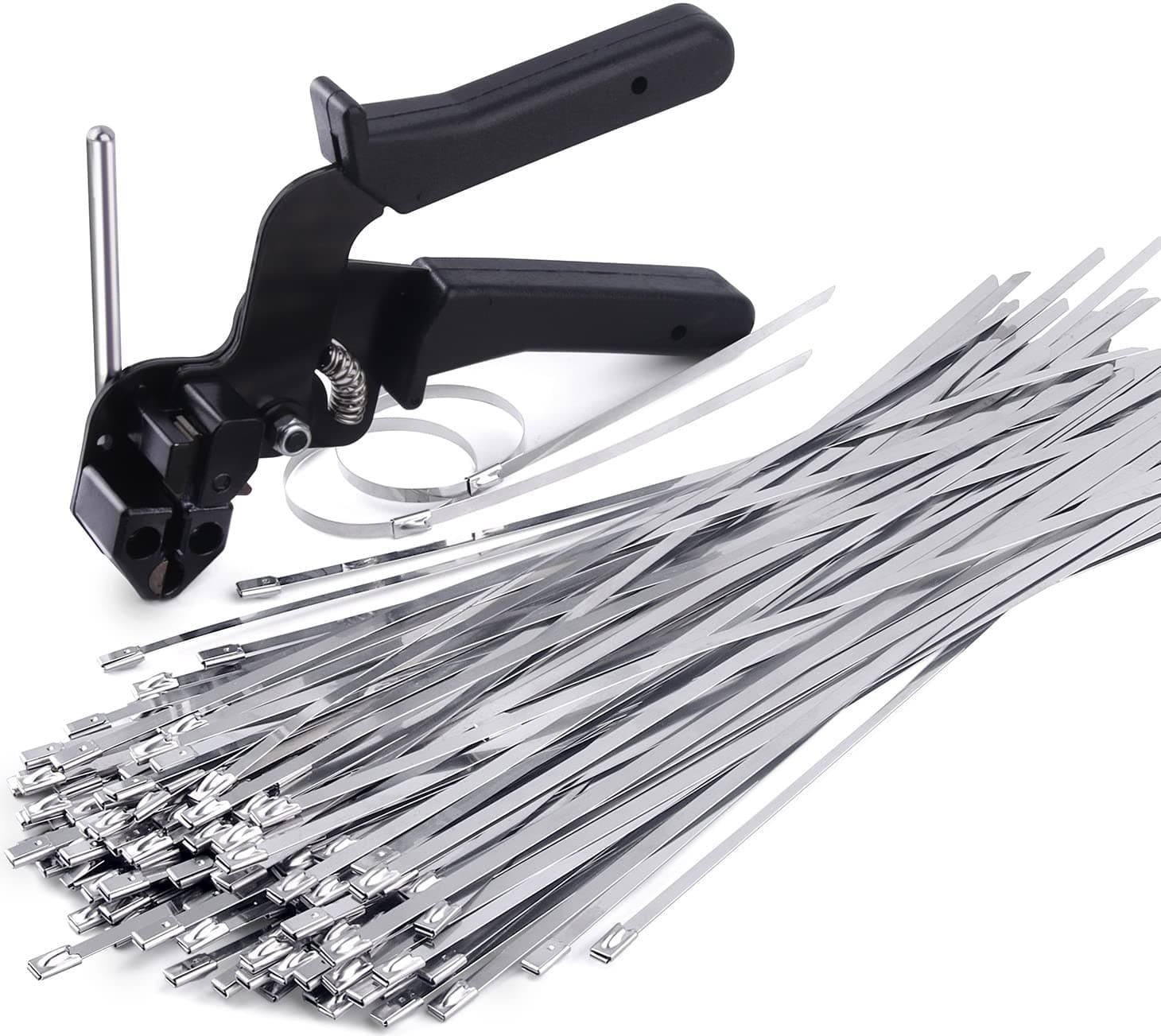 Sinlon Stainless Steel Cable Tie Gun, Special Tool For Fastening And Cutting Metal Zip Ties, With 150pcs 11.8in Uv Resistant Heavy Duty Cable Ties For Fence Exhaust Pipe Outdoor.