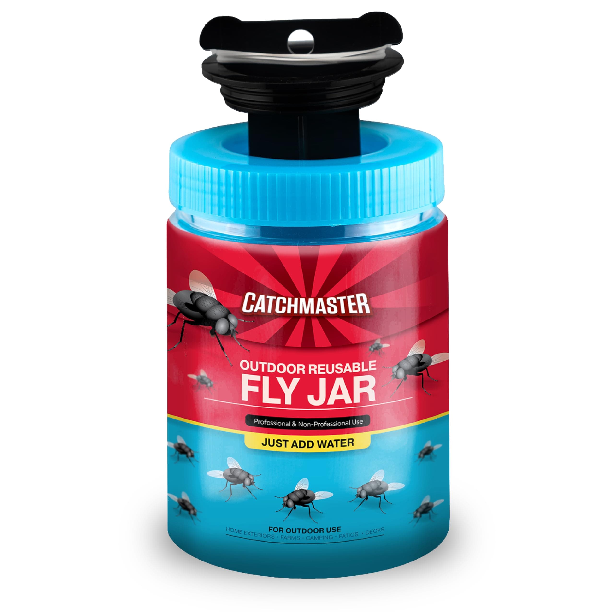 Outdoor Reusable Fly Traps Outdoor with Food-Based Lure Included – 1 Pesticide-Free Hanging Fly Jar – Bug Catchers for Yard, Patio & Trash – Sets Up in Seconds