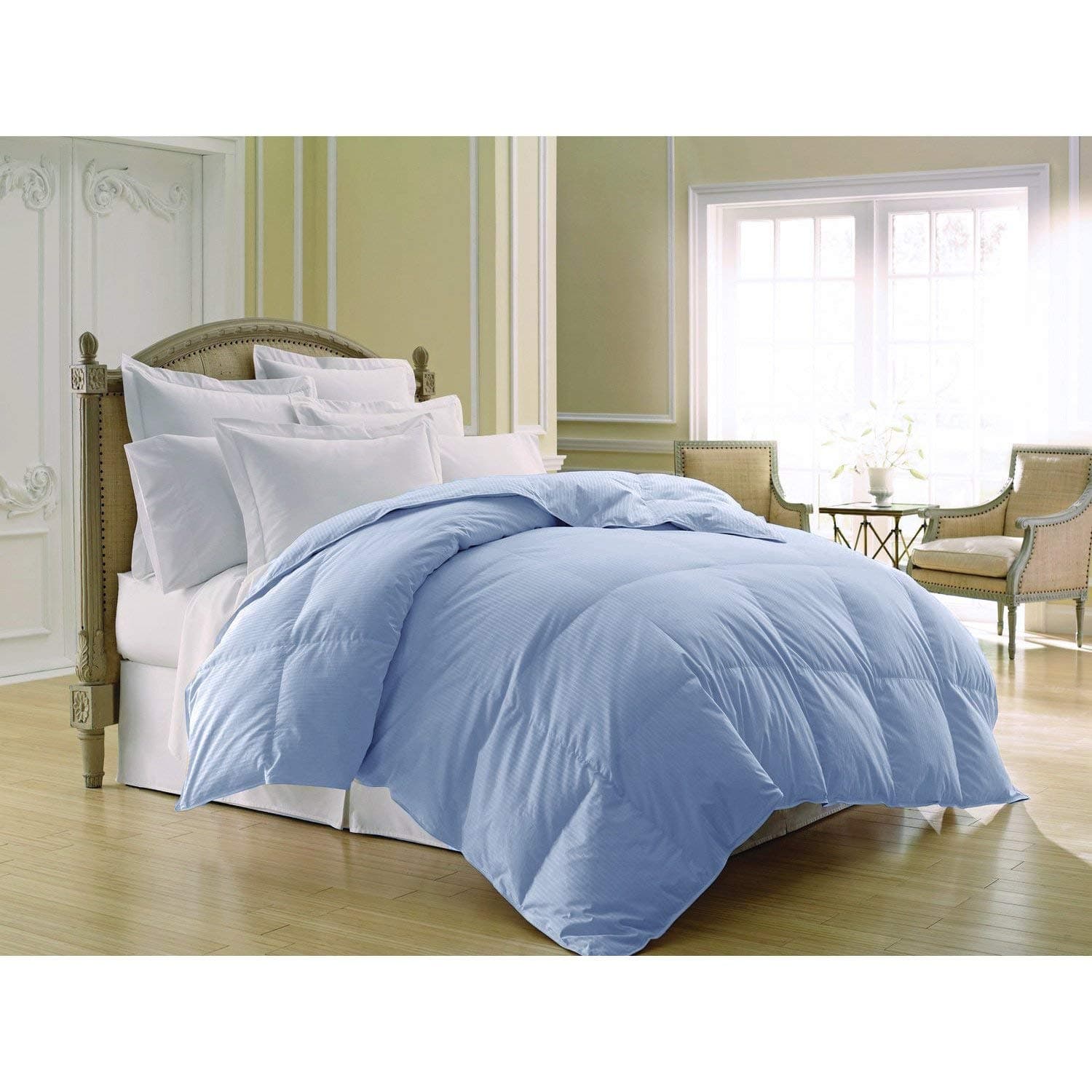 Aeolus Down Dobby Stripe Duck Down Comforter, Full/Queen, 400 Thread Count, Light Blue