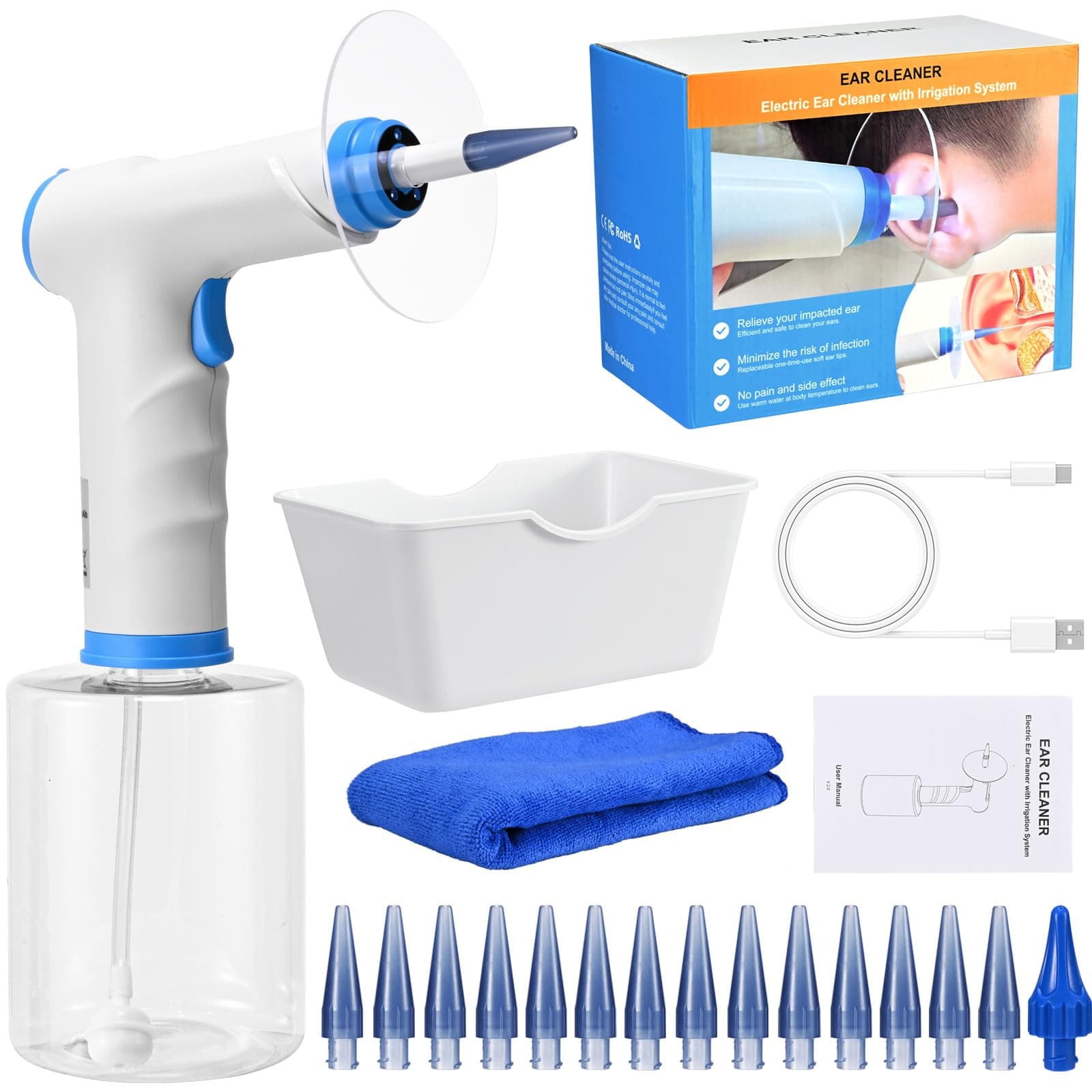 Ear Wax Removal Kit, Ear Wash Wax Cleaner Ear Irrigation Flushing System 4 Water Levels, Ear Flusher Washing for Heavy Wax Build Up Flush Kit for Adults