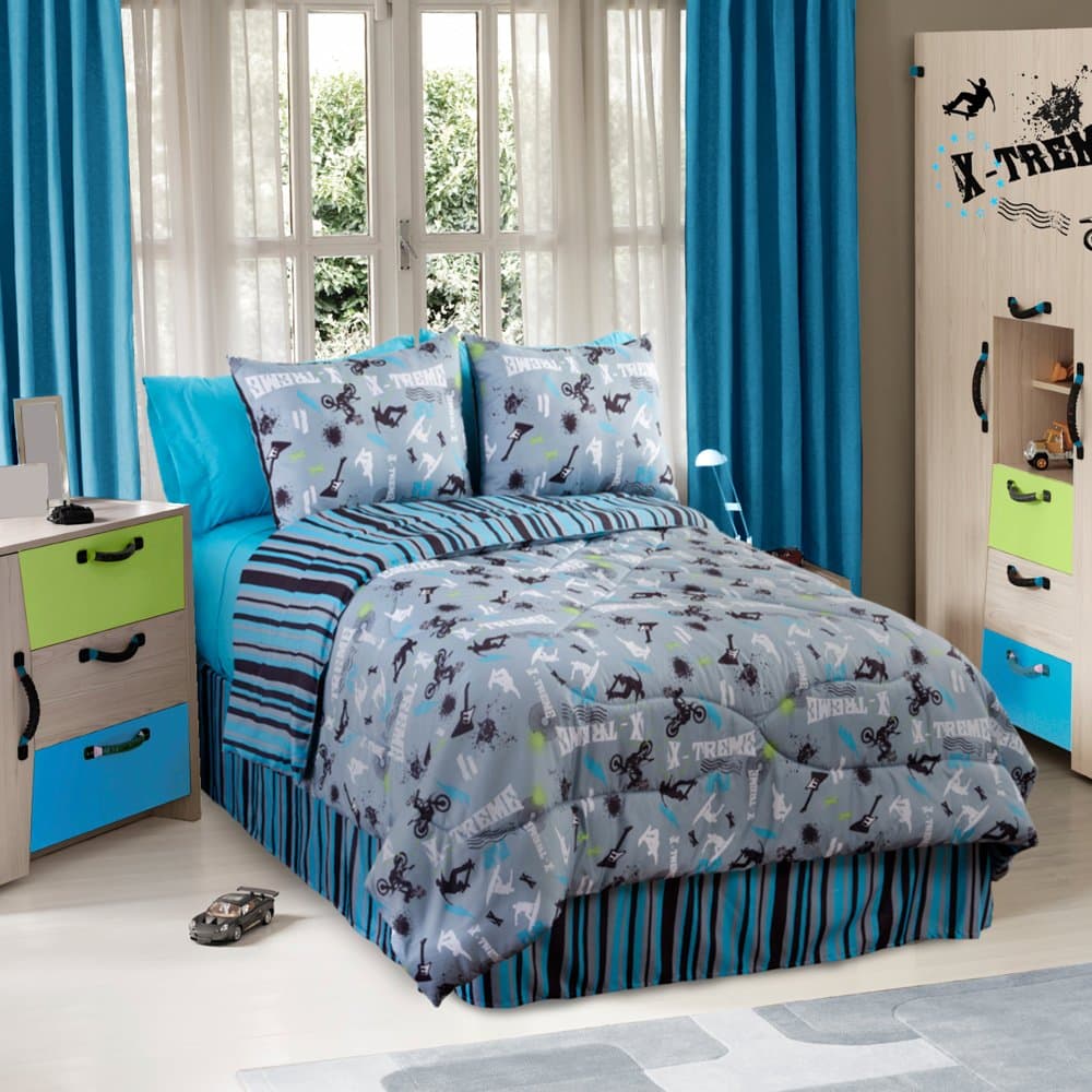 Veratex "On The Edge" Bedding Collection Modern Graphic Kids Bedroom 4-Piece Comforter Set, Graphite, Queen Size