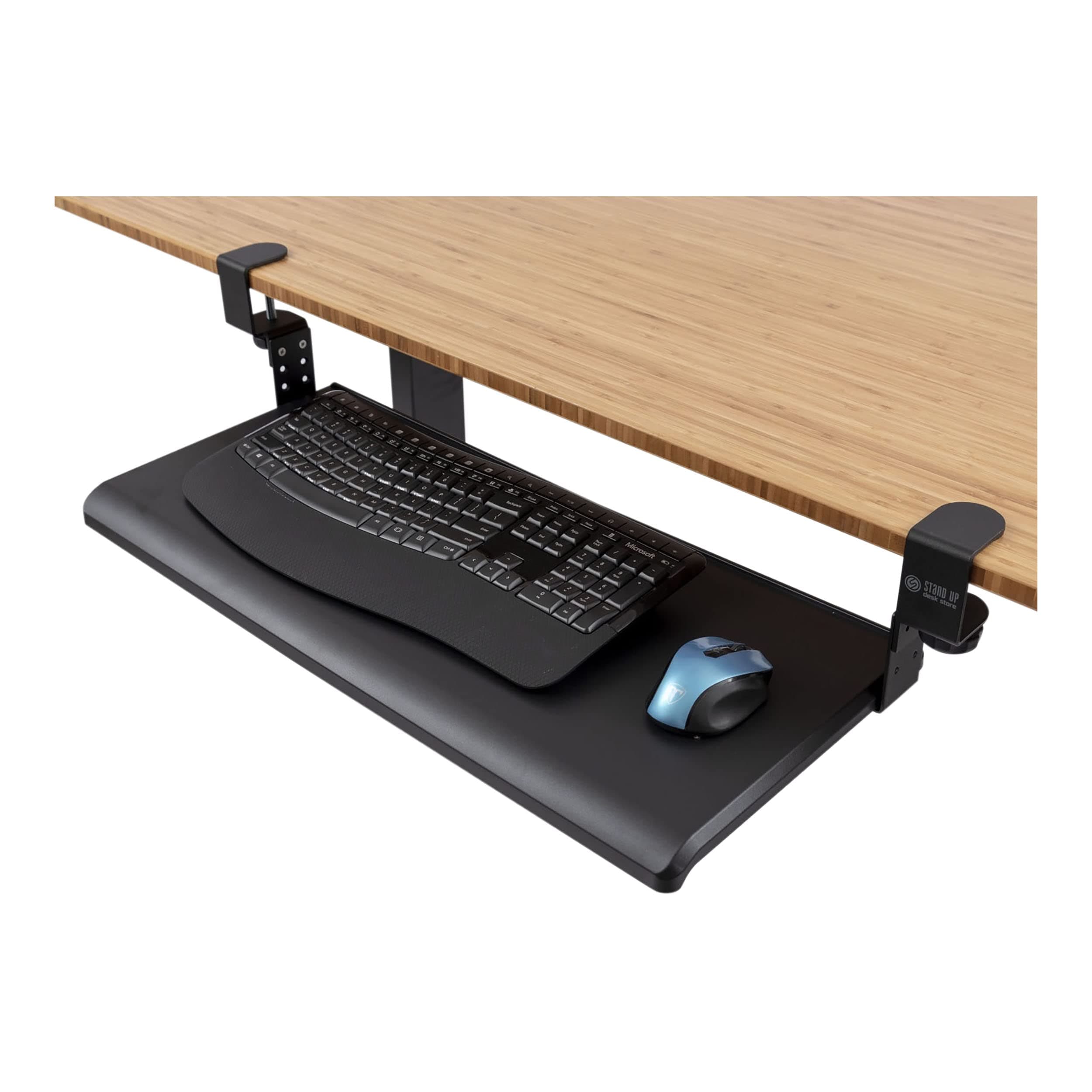 S Stand Up Desk Store Compact Clamp-On Retractable Adjustable Keyboard Tray/Under Keyboard Tray | Improve Comfort While Increasing Usable Space (25? x 11.5?) (Black) (Large)