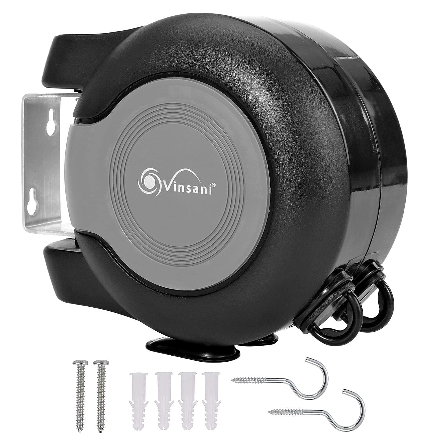 Vinsani 30 metre Retractable Reel Clothes Lines Washing Line with Twin Cable - Wall Mounted Heavy Duty Clothes Dryer 2 x 15m Lines of Drying Space, Black