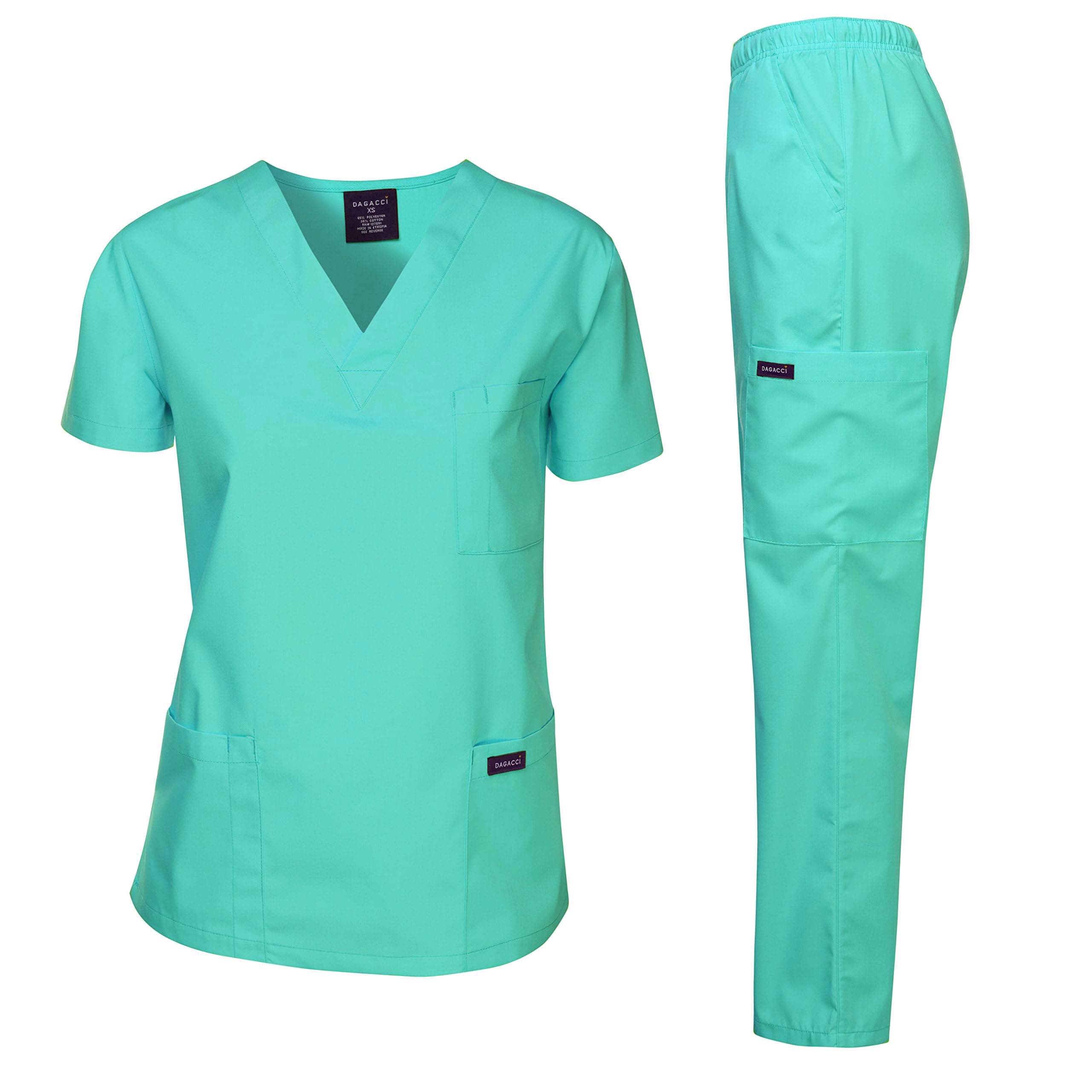 DAGACCI Women's and Men's Medical Scrubs Top and Pants Set, Hospital Green, S