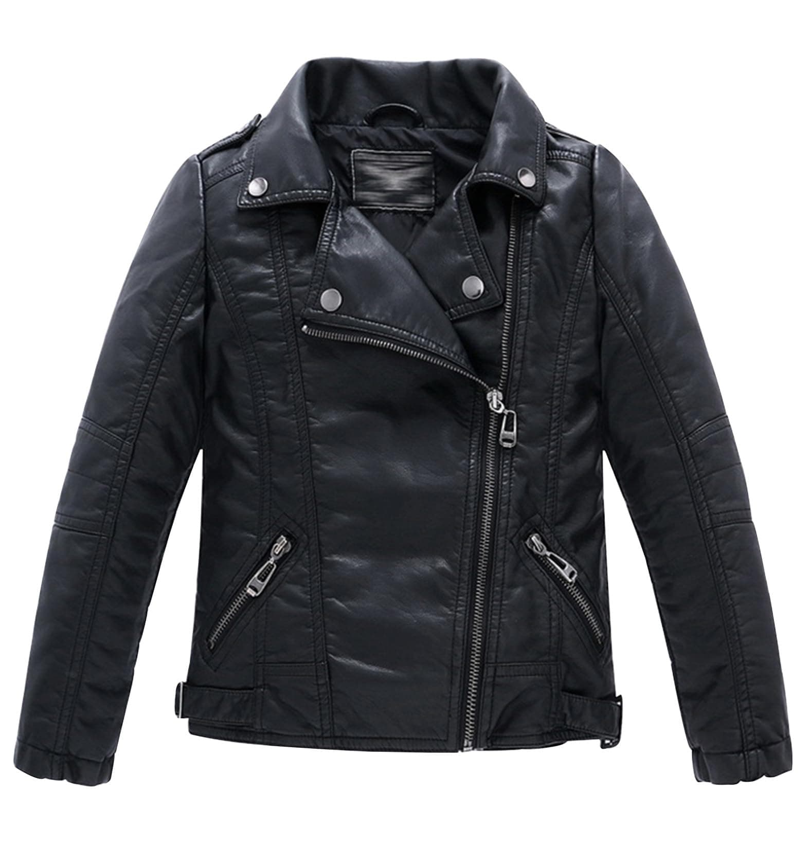 LOKTARCBoys Girls Spring Motorcycle Faux Leather Jackets with Oblique Zipper