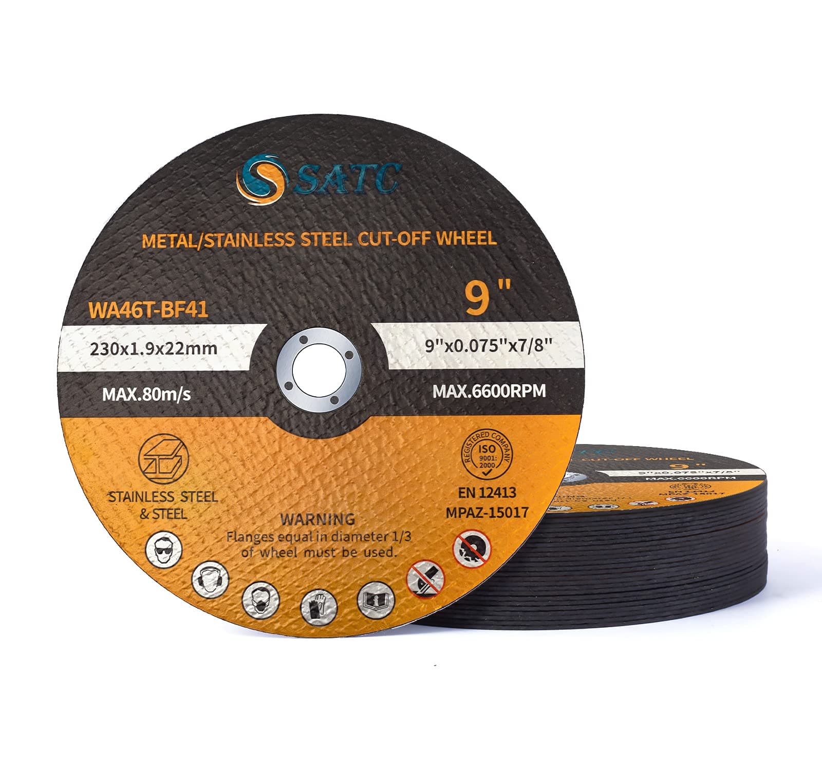 S SATC Die Grinder Cut Off Wheel 9 Inch 25PCS Cut Off Wheels Fit Angle Grinder Air Tool 9” x .075” x 7/8”