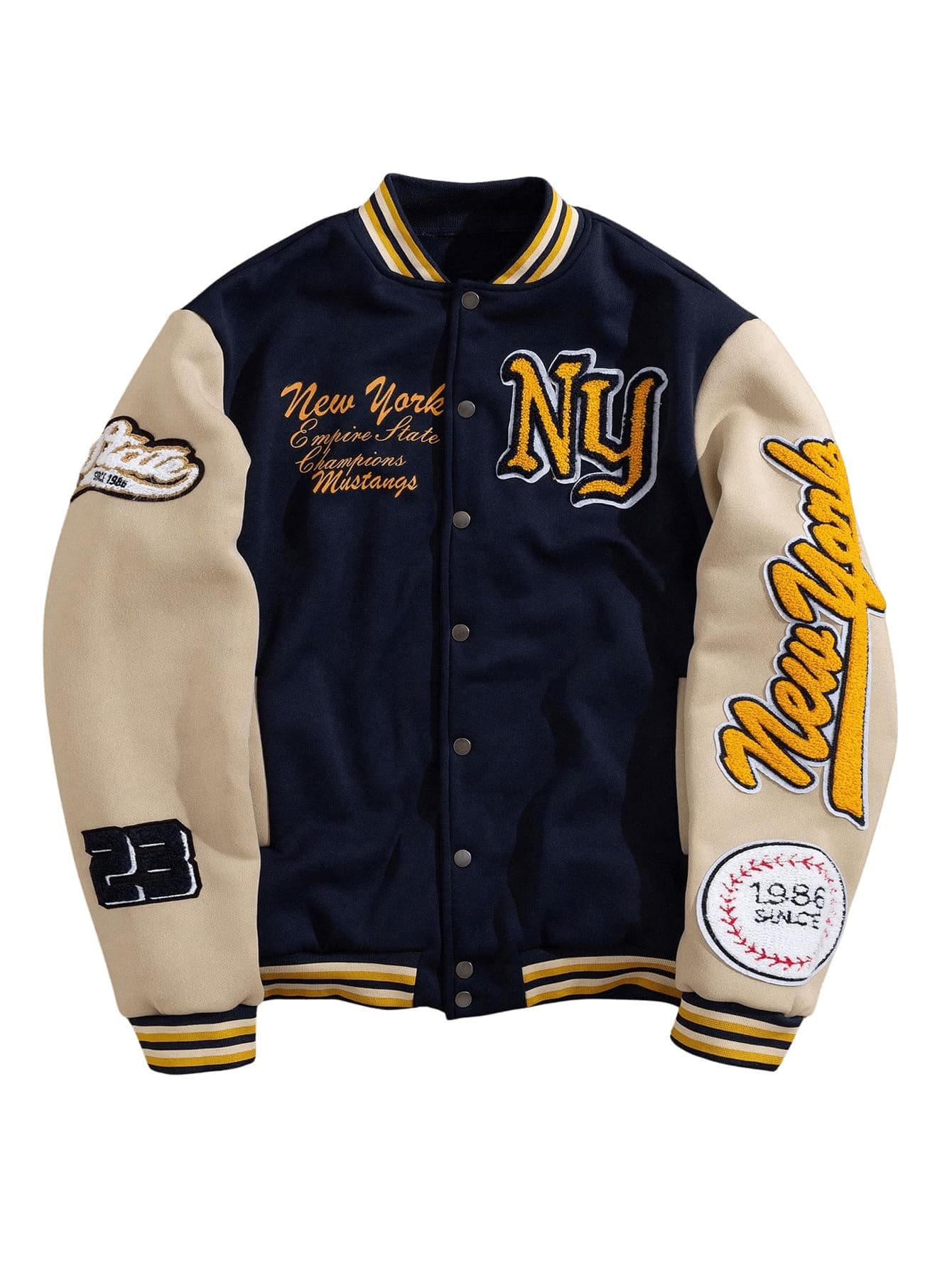 Men's Letter Graphic Varsity Jacket Long Sleeve Striped Trim Button Bomber Jackets