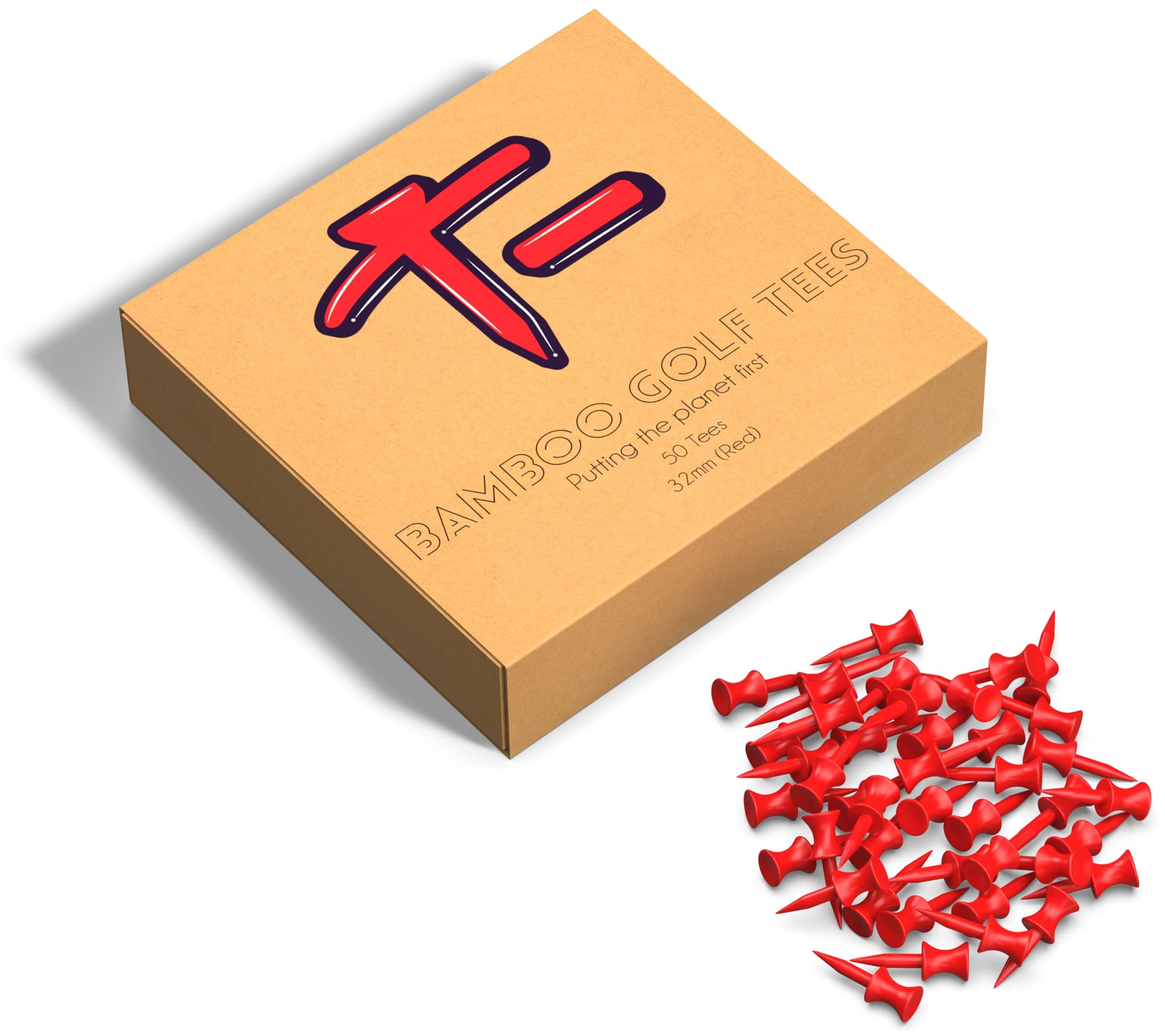 T- Bamboo Golf Tees | Pack of 50 Golf Tees | Castle Golf Tees | Strong and Sturdy Tees | Each Pack of Bamboo Tees Includes 50 Tees and a Bamboo Pitch Mark Repair Tool