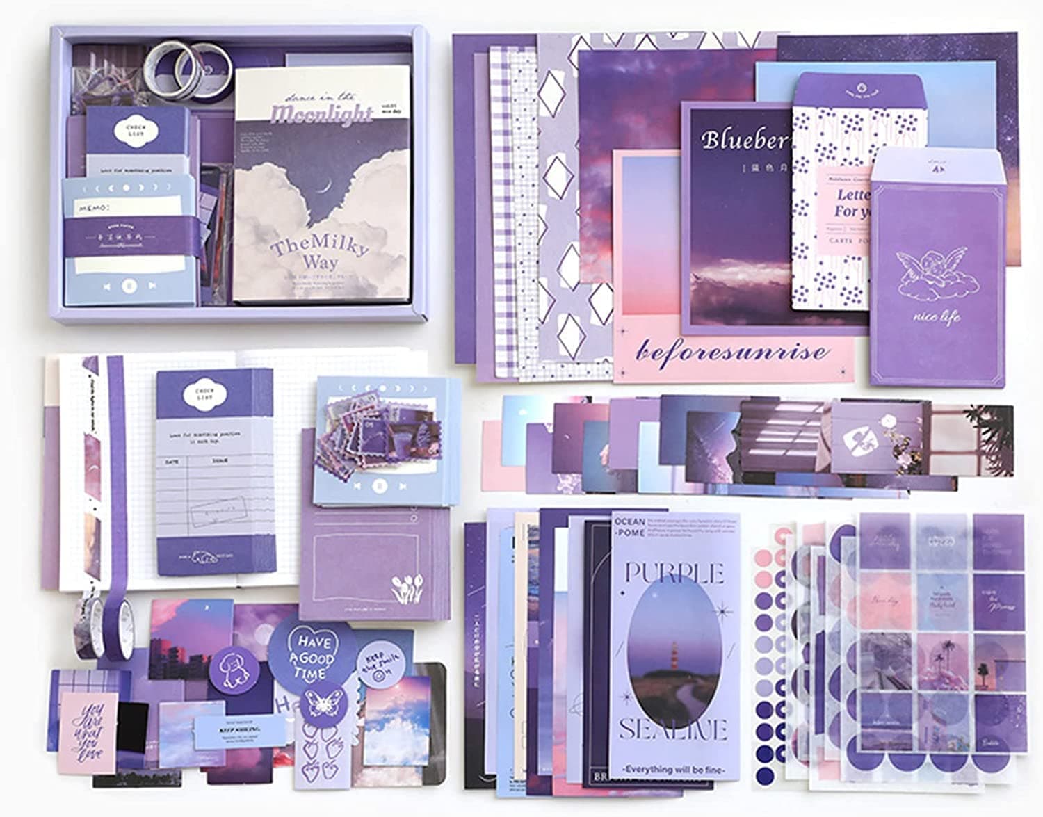 Vintage Aesthetic Scrapbook Kit(346Pcs)Scrapbooking Supplies Kit With Bullet Junk Journal,Stationery,A6 Grid Notebook With Journaling Gift For Teen Girl Women (moonlight Vintage Aesthetic Scrapbook)