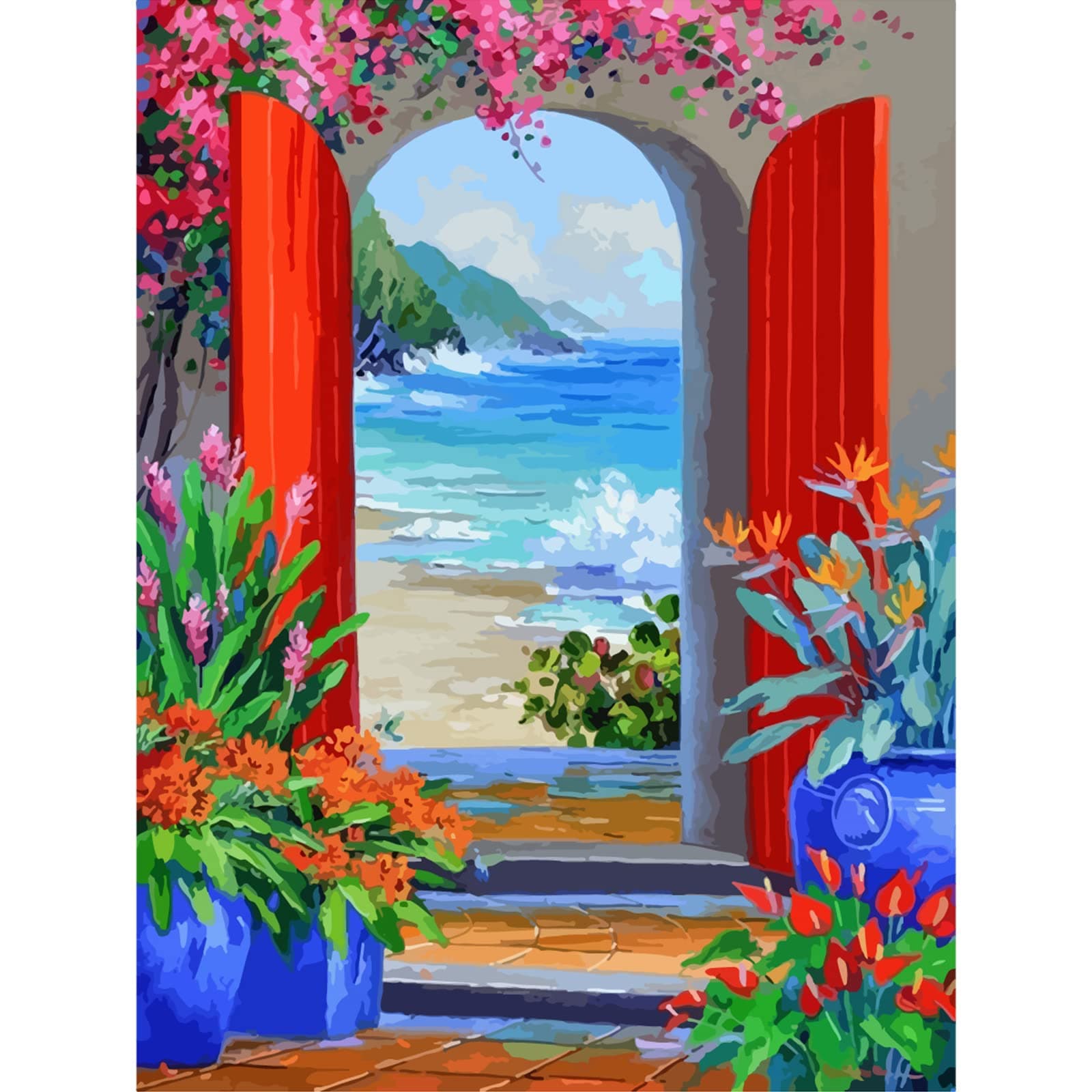 Amphol DIY Paint by Number for Adults and Kids, Acrylic Paint by Numbers for Beginner, 16” W x 20”L Easy Oil Painting for Gift Home Wall Decor (Door to The Beach)