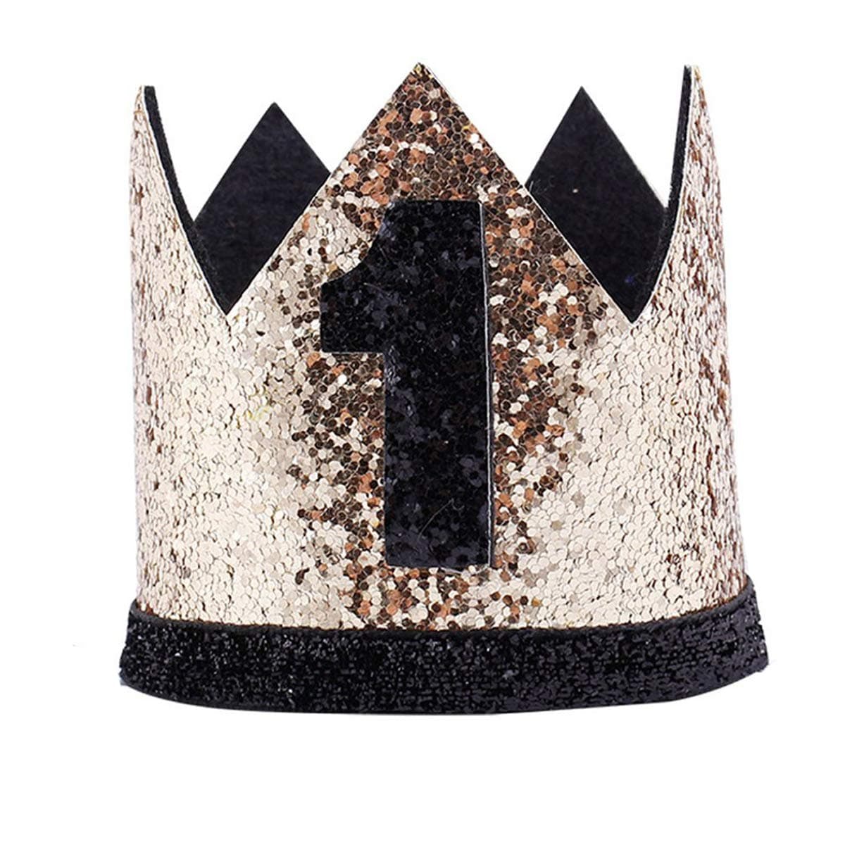 CelebrisGlitter Baby Boy First Birthday Crown Hat & Headband for Little Prince Princess Cake Smash Photo Prop (Gold & Black 1")