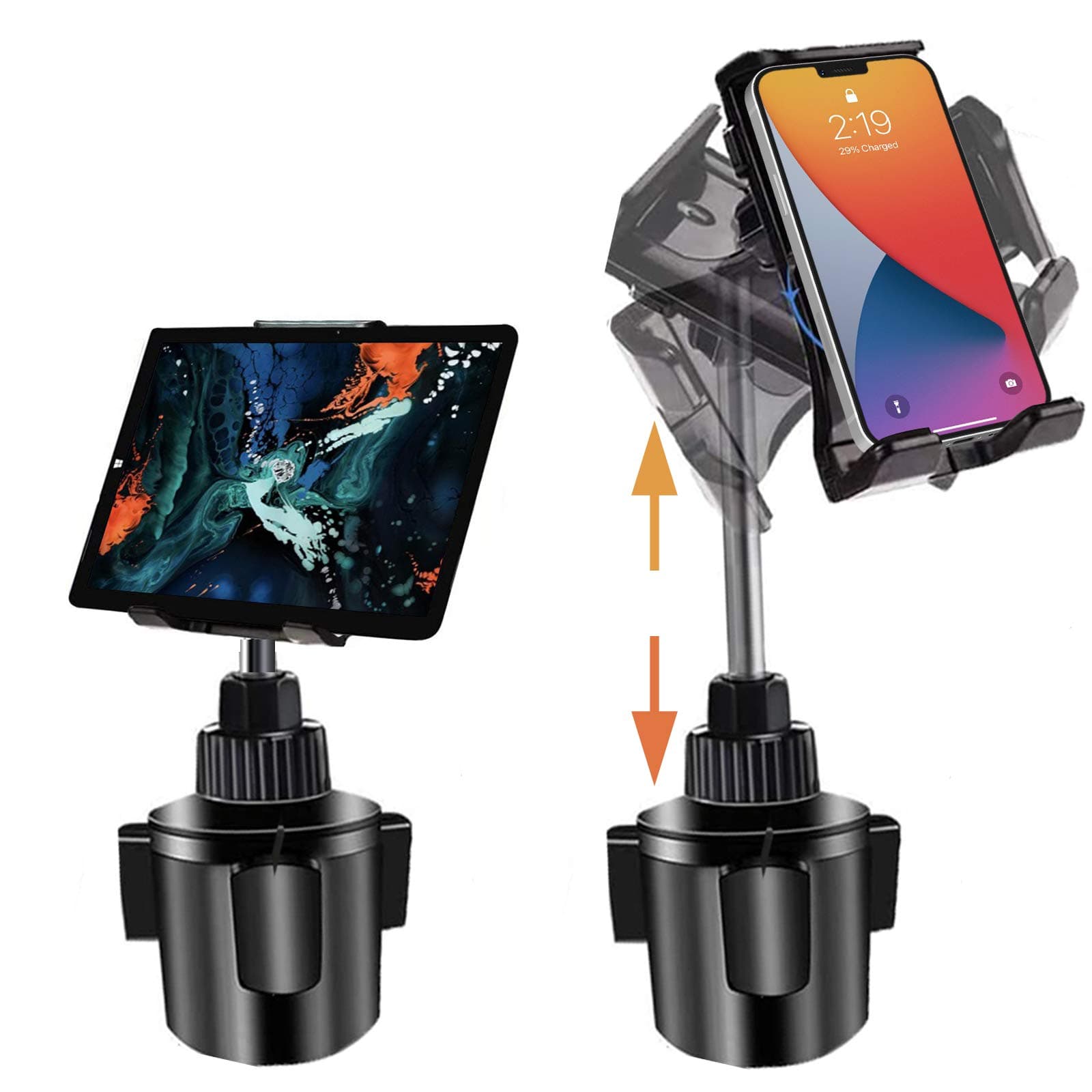 leChivée Car Phone Holder Cup Holder, Car Cup Tablet Holder Universal Car Phone Tablet Mount with Extendable Neck for iPad Pro Air Mini, Tabs,for iPhone, More 4-13" Cell Phones and Tablets