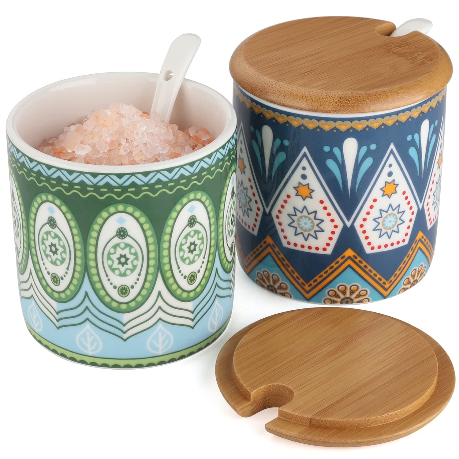 Ceramic Sugar Bowl with Lid and Spoon Porcelain Sugar Jar Set of 2 Sugar Canisters Salt Container (Style 2#)