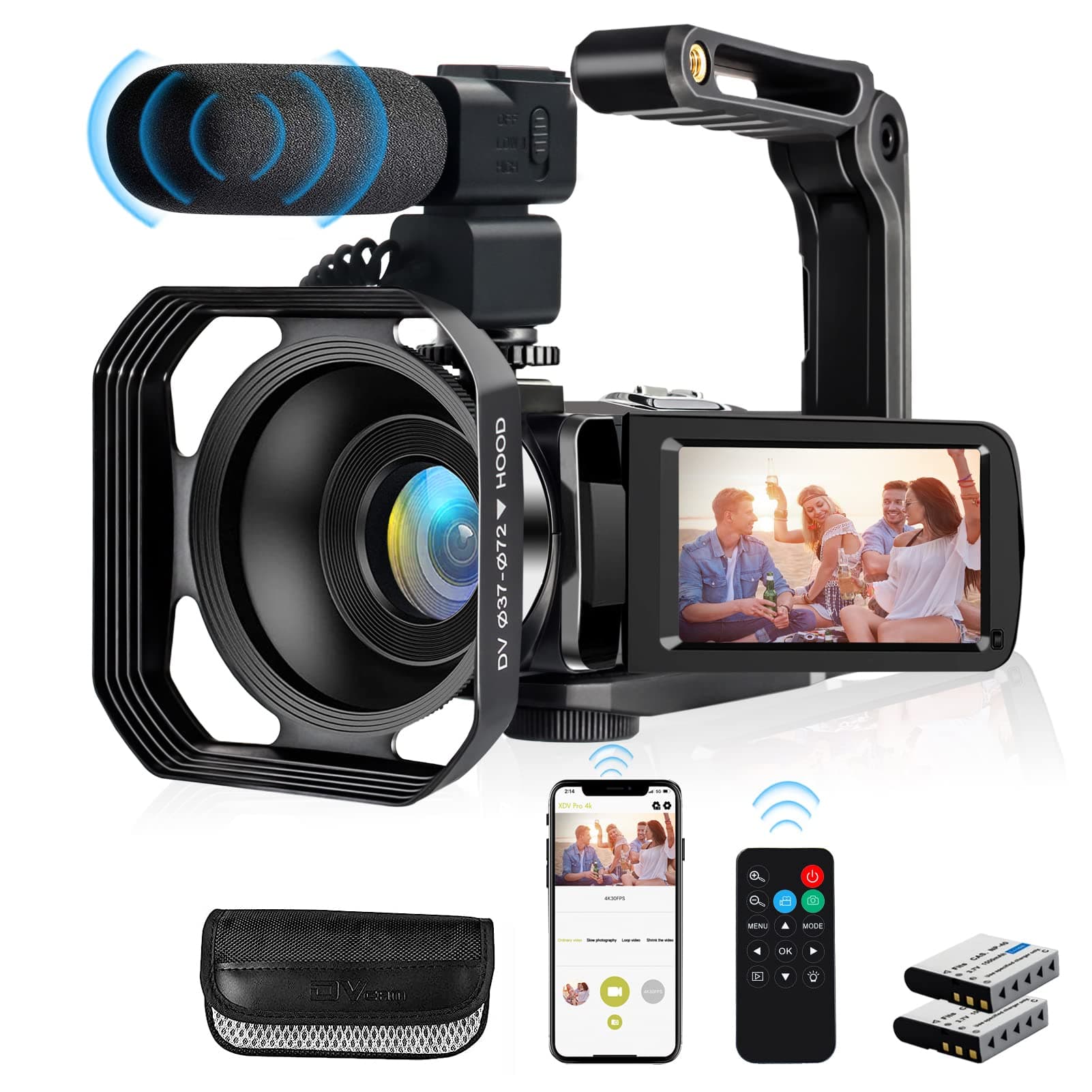 4K Video Camera, Lovpo Camcorder 48MP Ultra HD Night Vision WiFi Vlogging Camera for YouTube 18X Zoom 3.0" Touch Screen Digital Camera with Microphone, Stabilizer, Lens Hood, Remote, 2 Batteries
