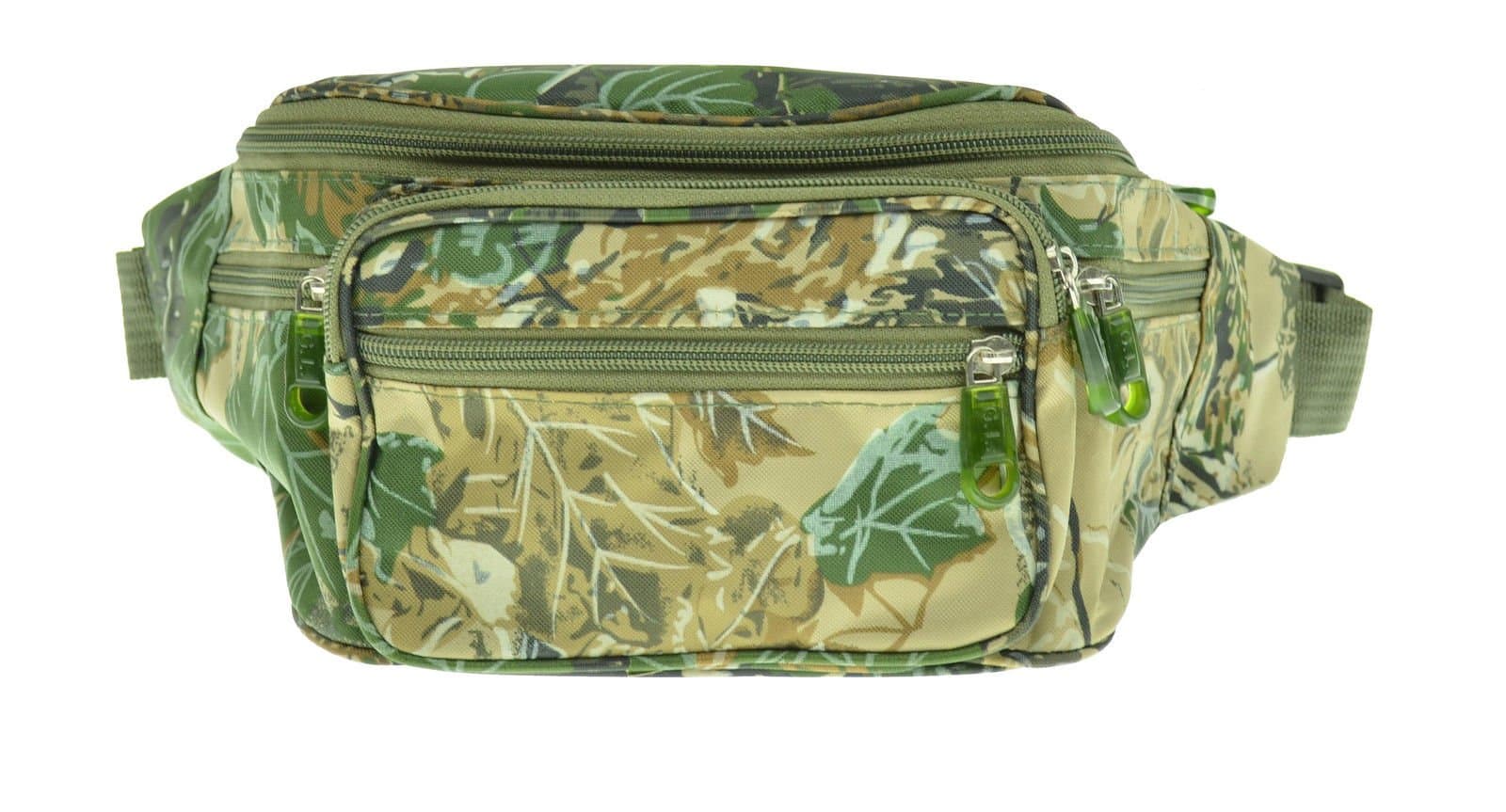 Camo Fanny Pack 6 Pocket Water Repellent Travel Waist Belt Bag Cell Phone Holder