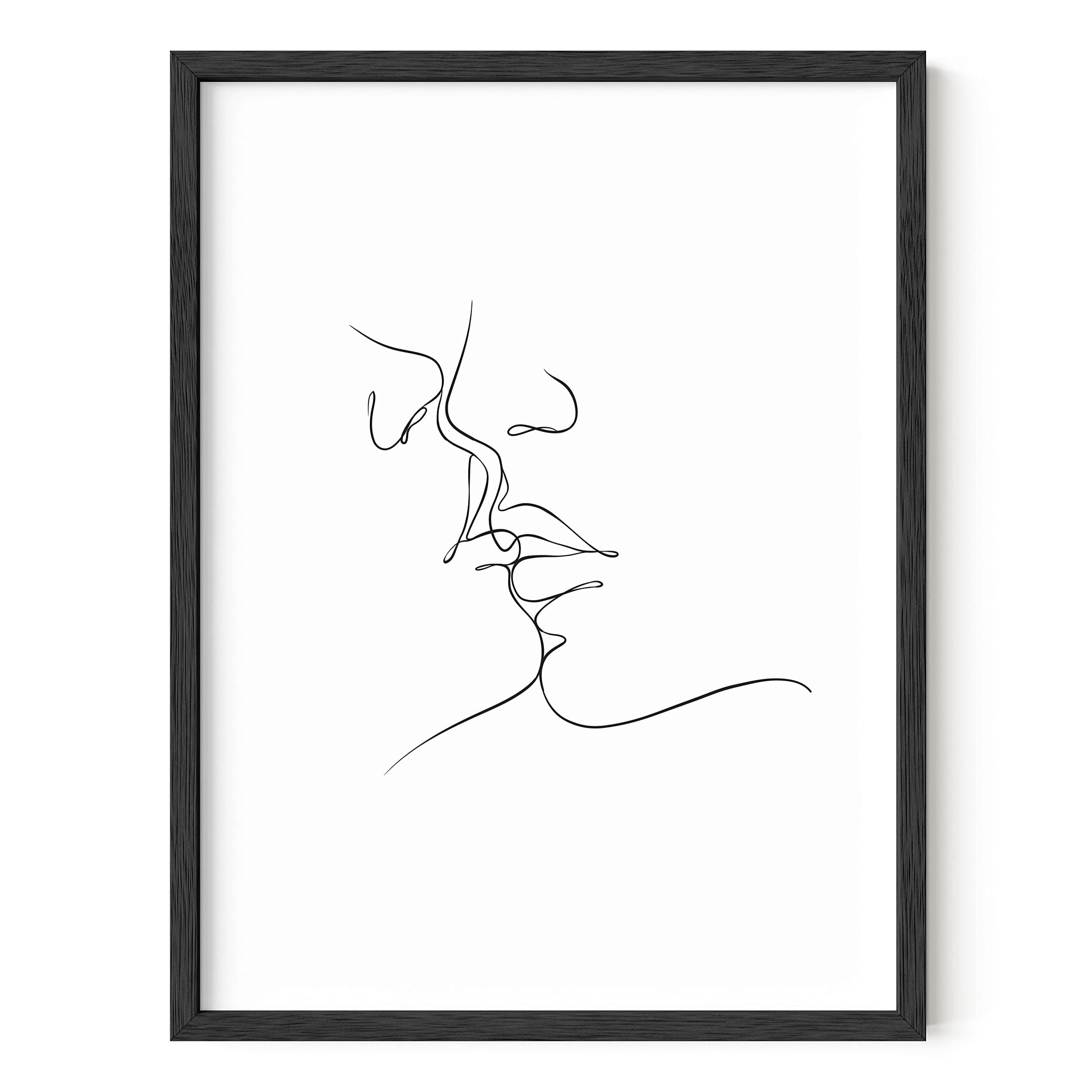 Couple Kissing Wall Art Outline Poster - By Haus & Hues | Wall Art Woman Silhouette Kissing Wall Art Couple Poster Kissing Art Minimalist Decor Bedroom Decor for Couples BLACK FRAMED (12” x 16”)