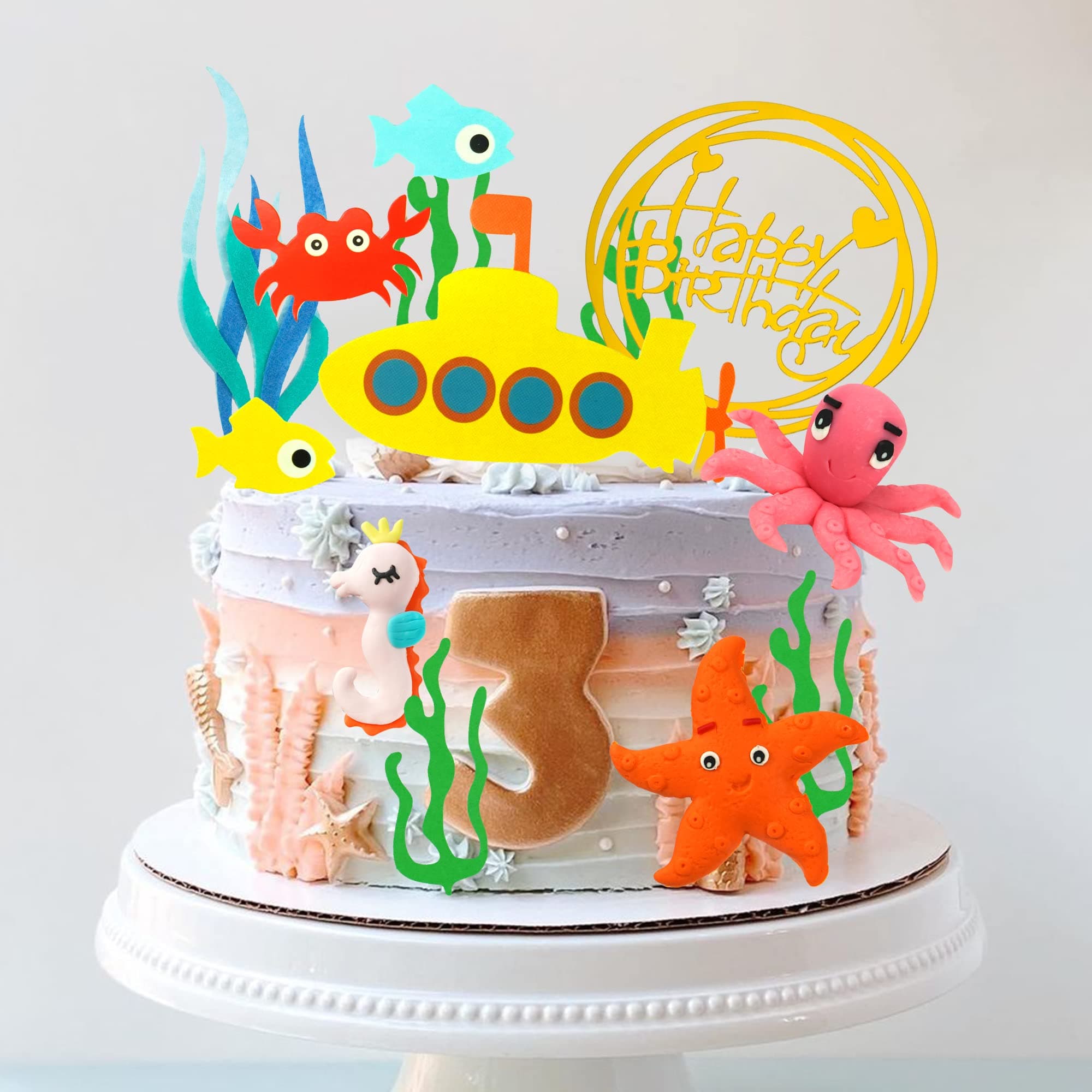 22 PCS Sea Ocean Theme Birthday Cake Decoration Toppers Ocean Animals Sea Cake Decorations for Under the Sea Theme Baby Shower Birthday Party Supplies