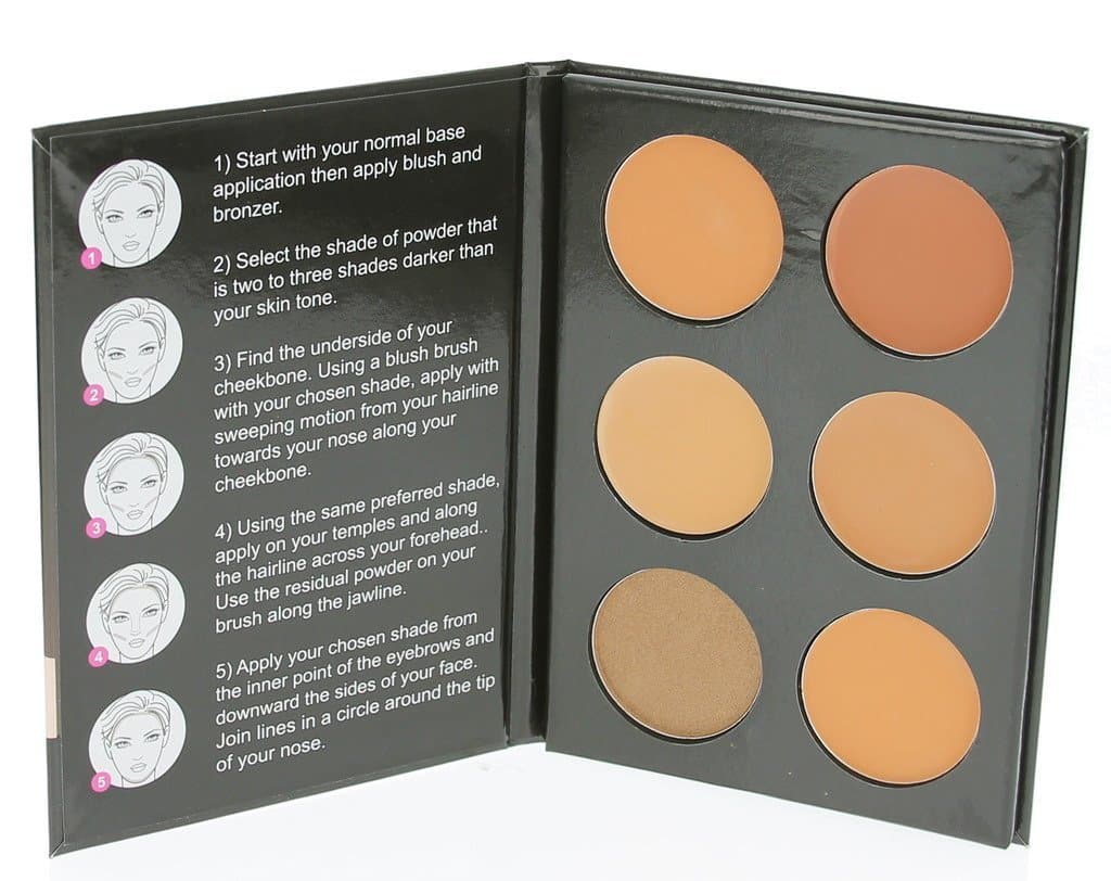 6 Shades Contour Kit, Medium Colors, Sleek Makeup Palette for Highlighting and Contouring, Step By Step Instructions Included