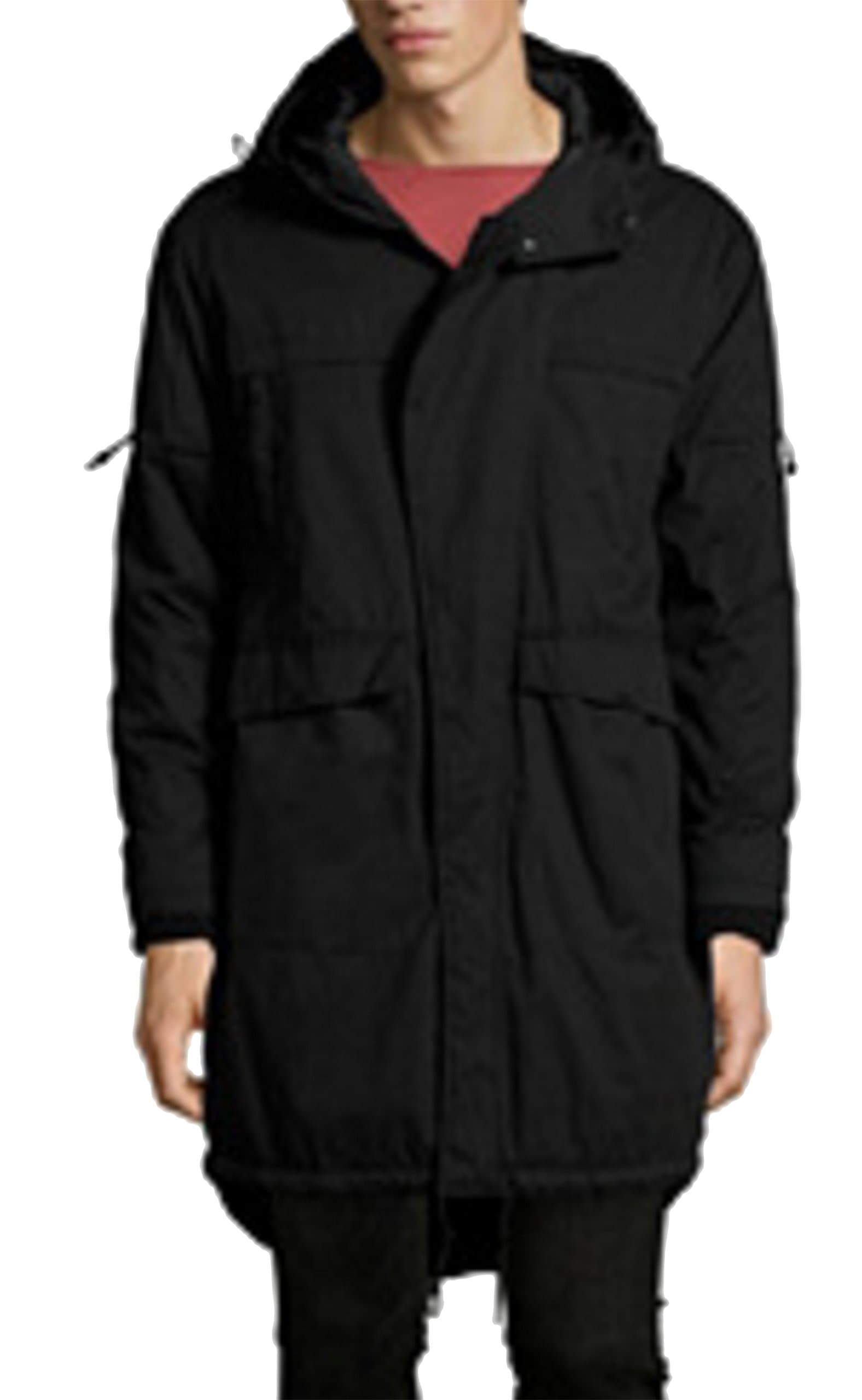 Bershka Men's Parka Jacket with Adjustable Hood Removable Faux Fur Elasticated Cuffs Size XXL Extra Extra Large
