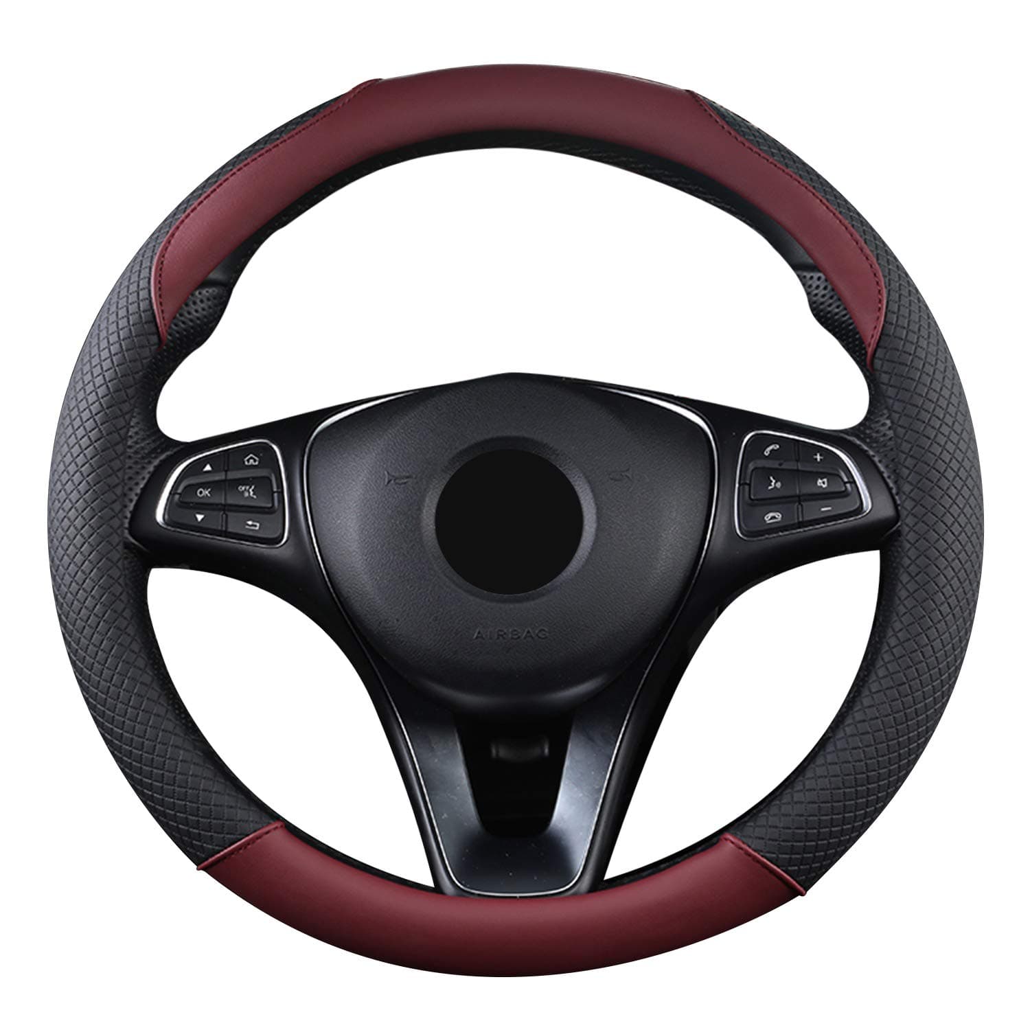 SFONIA Car Steering Wheel Cover Steering Wheel Protector PU Leather Universal 38cm / 15" Anti-slip Breathable Durable (Wine Red)