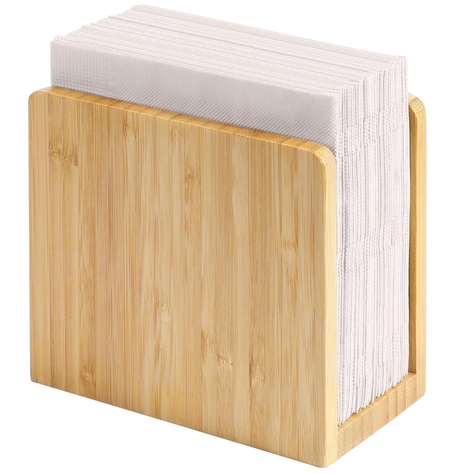 MaxGear Bamboo Napkin Holder for Tables, Wooden Freestanding Tabletop Tissue Dispenser for Kitchen, Dining Room, Party, Outdoor, Holds 5.5x5.5 or Larger Napkins for Home, Restaurant, Hotel, 1 Pack