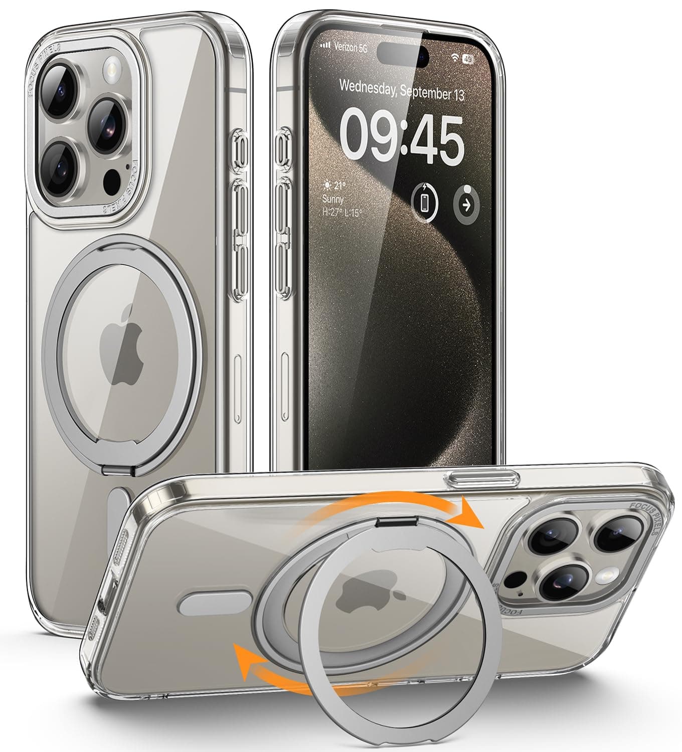 simptech 360°Rotatable Magnetic Stand for iPhone 15 Pro Max Case[Magsafe Compatible ] [Military-Grade Protection] Translucent Slim Anti-Fingerprint Phone Case 6.7'' 2023 (Clear)