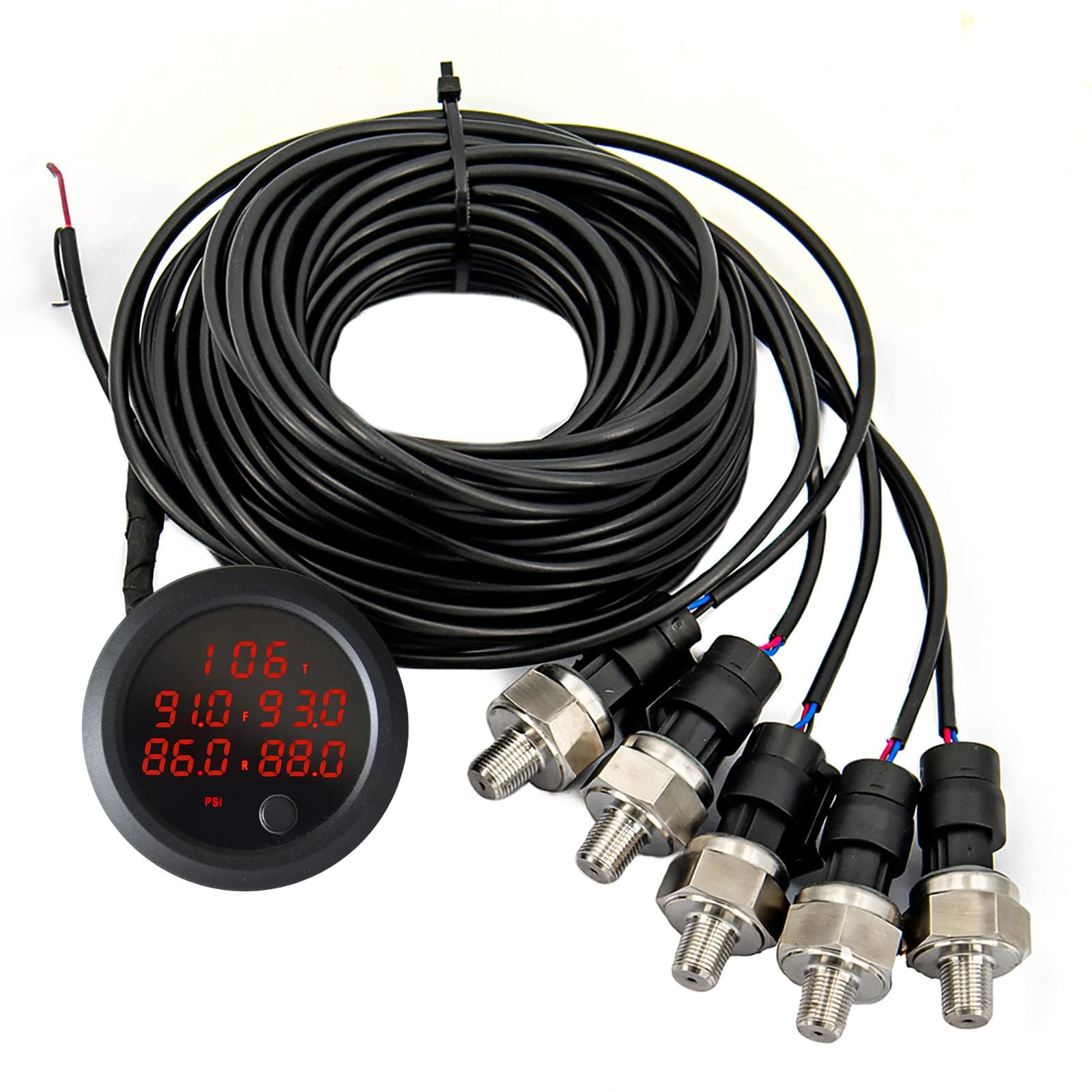 Five Display Air Suspension Gauge Air Ride Air Pressure Gauge 2Inch 0-290 PSI with 5Pcs 1/8NPT Sensors