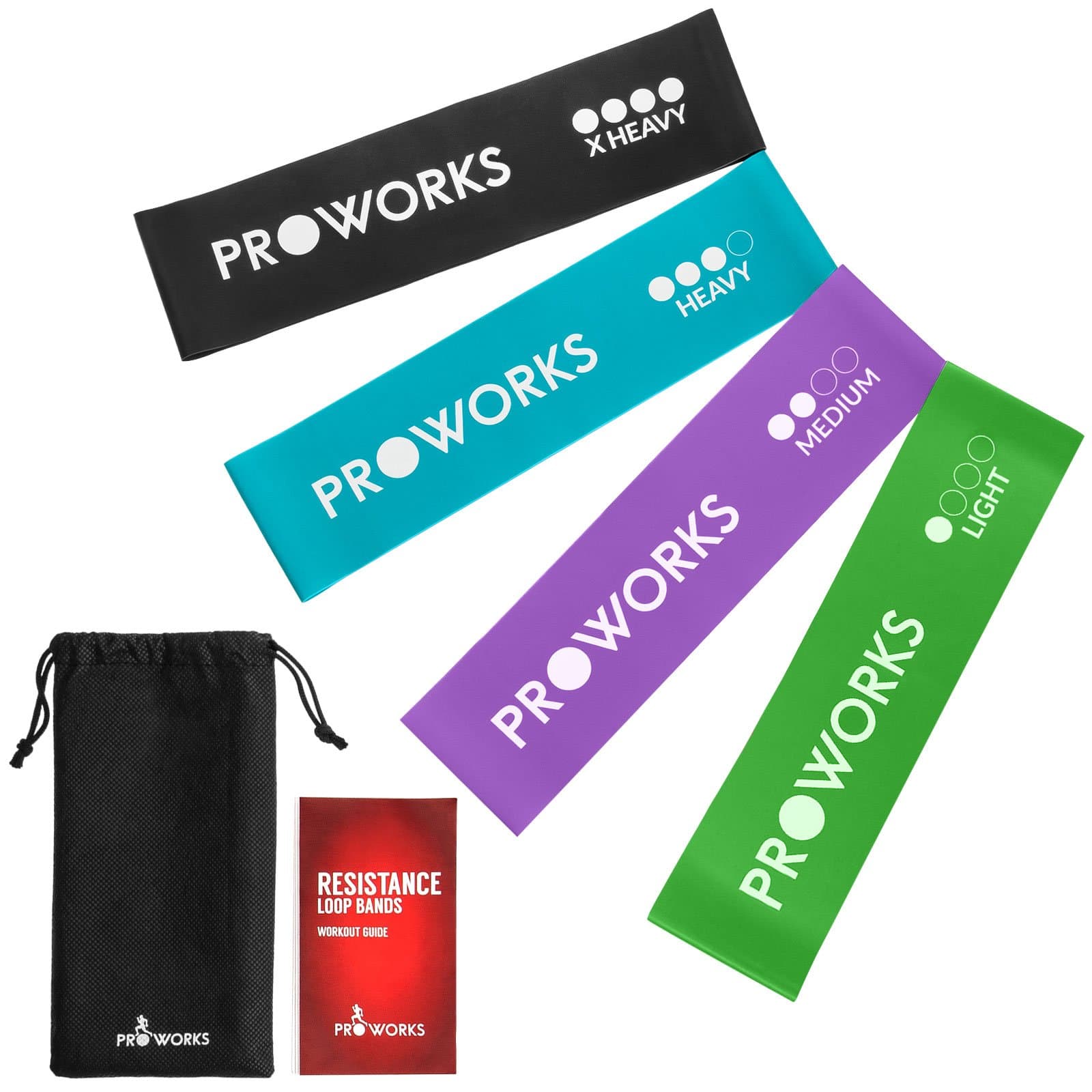 Proworks Resistance Bands | Set of 4 Heavy Duty Fitness and Exercise Loop Bands