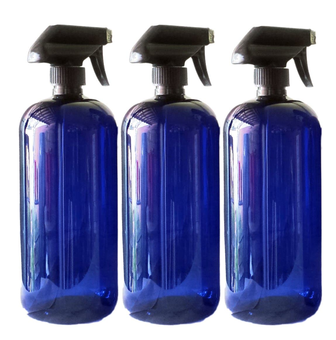 32 oz Blue Plastic PET Plastic Bottle with Black Hand Lotion Pump or Trigger Spray and Kraft Labels (03 Trigger Spray)