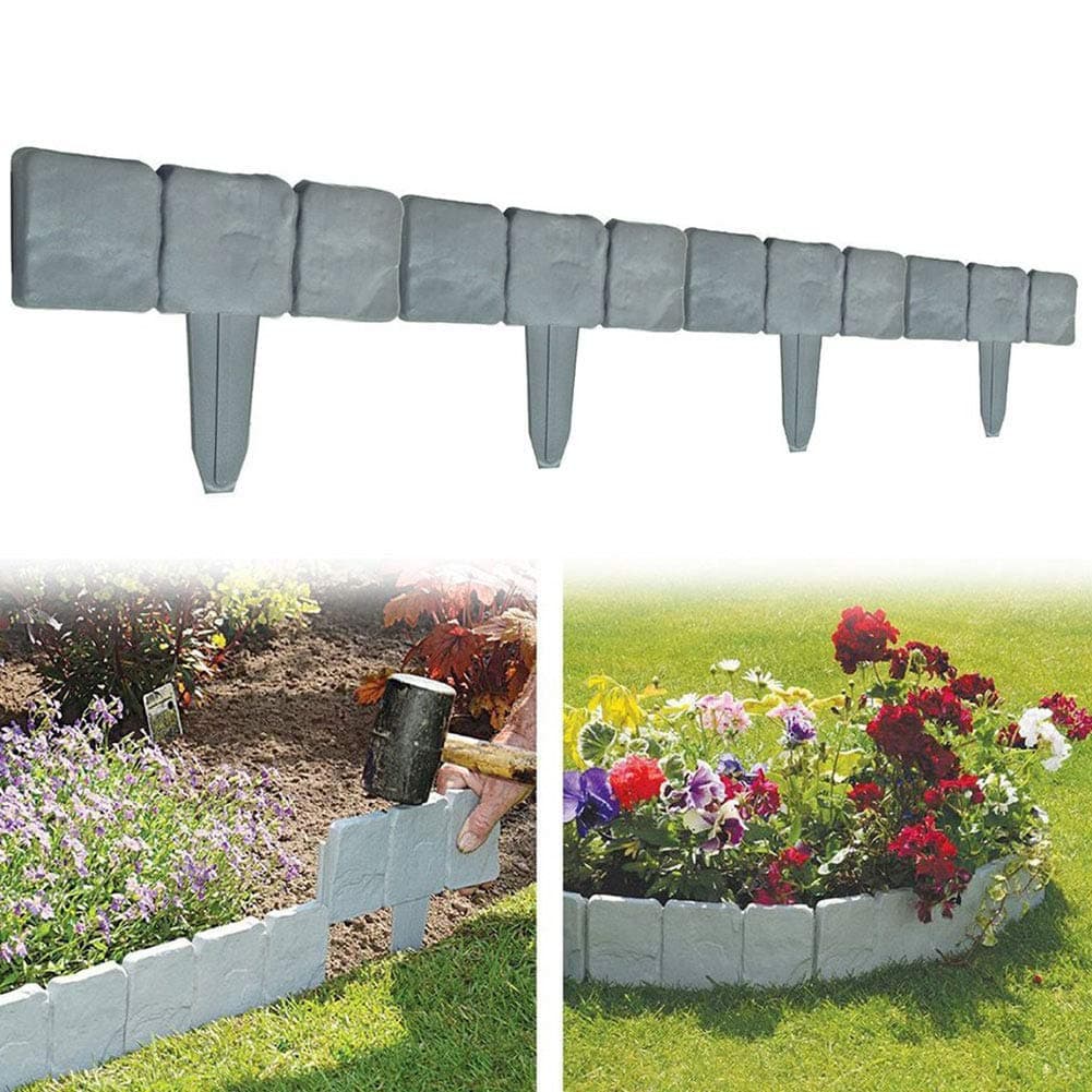 Garden Border Edging, 10/20/40pcs Gray Stones Effect Fence in Lawn Edging Plant Border, Garden Border Flower Bed Grass DIY Decorative Garden Landscape Edging(20PCS,Gray)