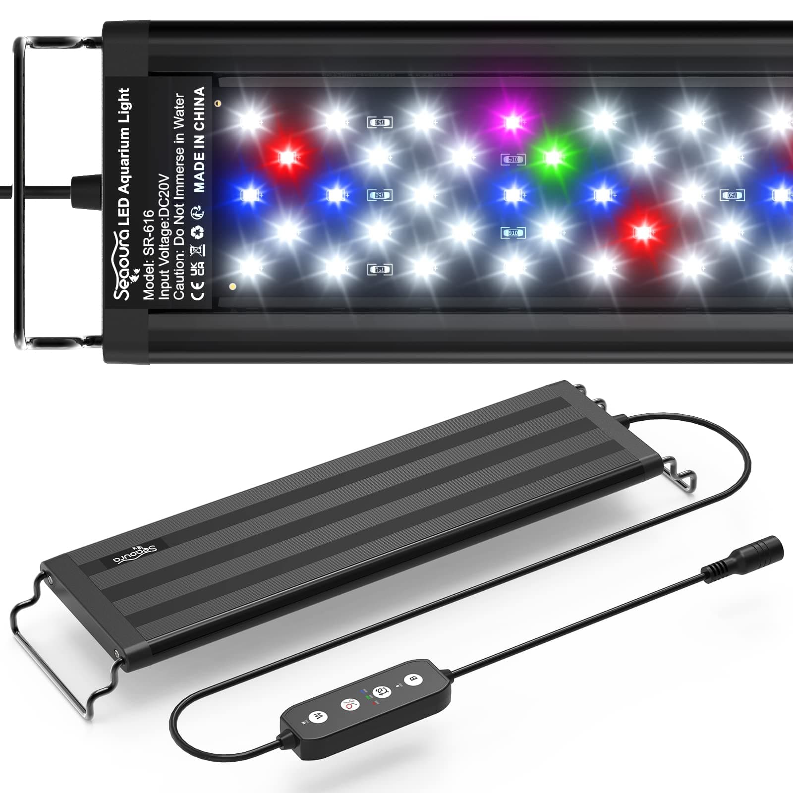 Led Aquarium Light for Plants-Full Spectrum Fish Tank Light with Timer Auto On/Off, Adjustable Brightness, White Blue Red Green Pink LEDs with Extendable Brackets for Freshwater (30-45cm)