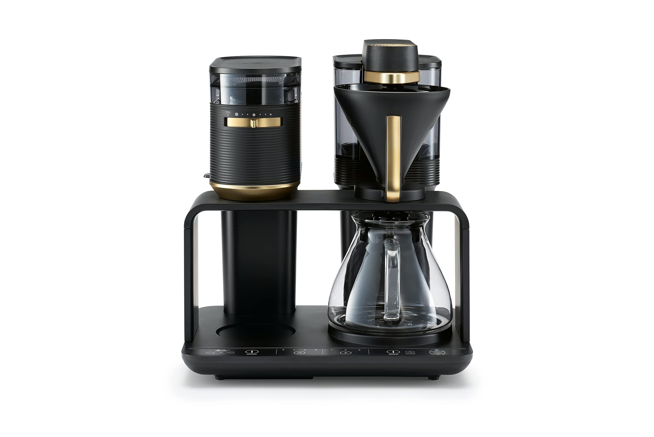 Melitta EPOS Pour Over Coffee Machine with Grinder: Unique Brewing System & Innovative Design, Black and Gold