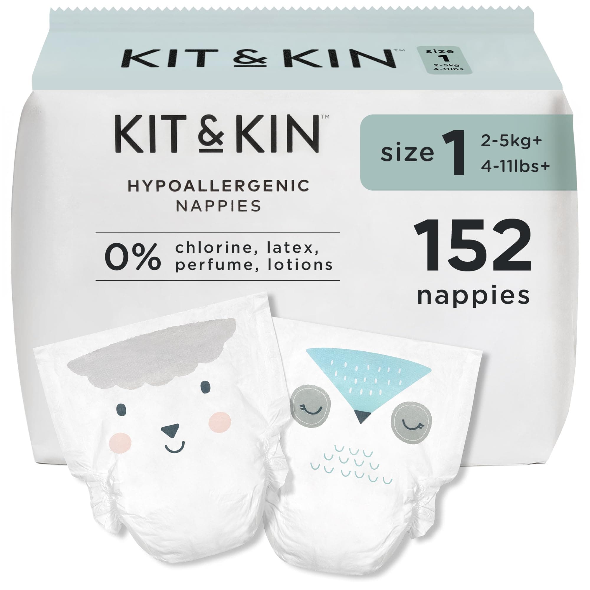 Premium Baby Nappies Size 1 | Newborn 2-5 kgs / 4-11 lbs | Pack of 152 Nappies | Plant-Based Materials On Baby's Skin | Hypoallergenic | Superior Leak Protection