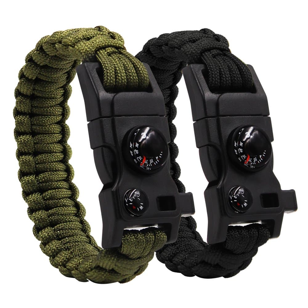 2 Pack Survival Paracord Bracelets Emergency Gear Kit for Camping Hiking Trekking Travel Survival Bracelets (12 in 1 Use)