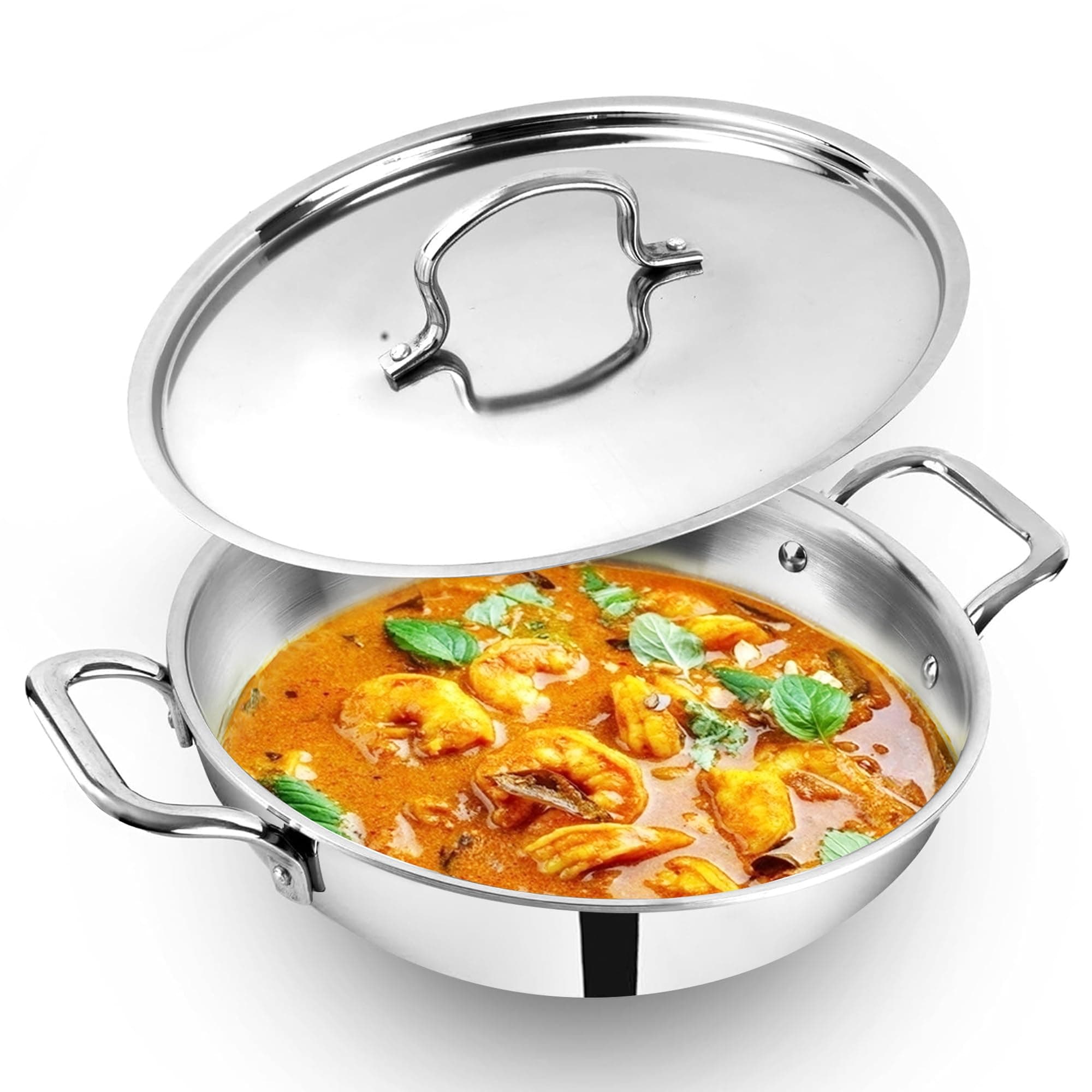 Triply Stainless Steel Kadai/Kadhai with Steel Lid | 30cm/11.8 inch, 4.5Ltr, 2.4kg | Induction Friendly | Nonstick 3-Layer Body, 100% Toxin-Free, No Chemical Coating