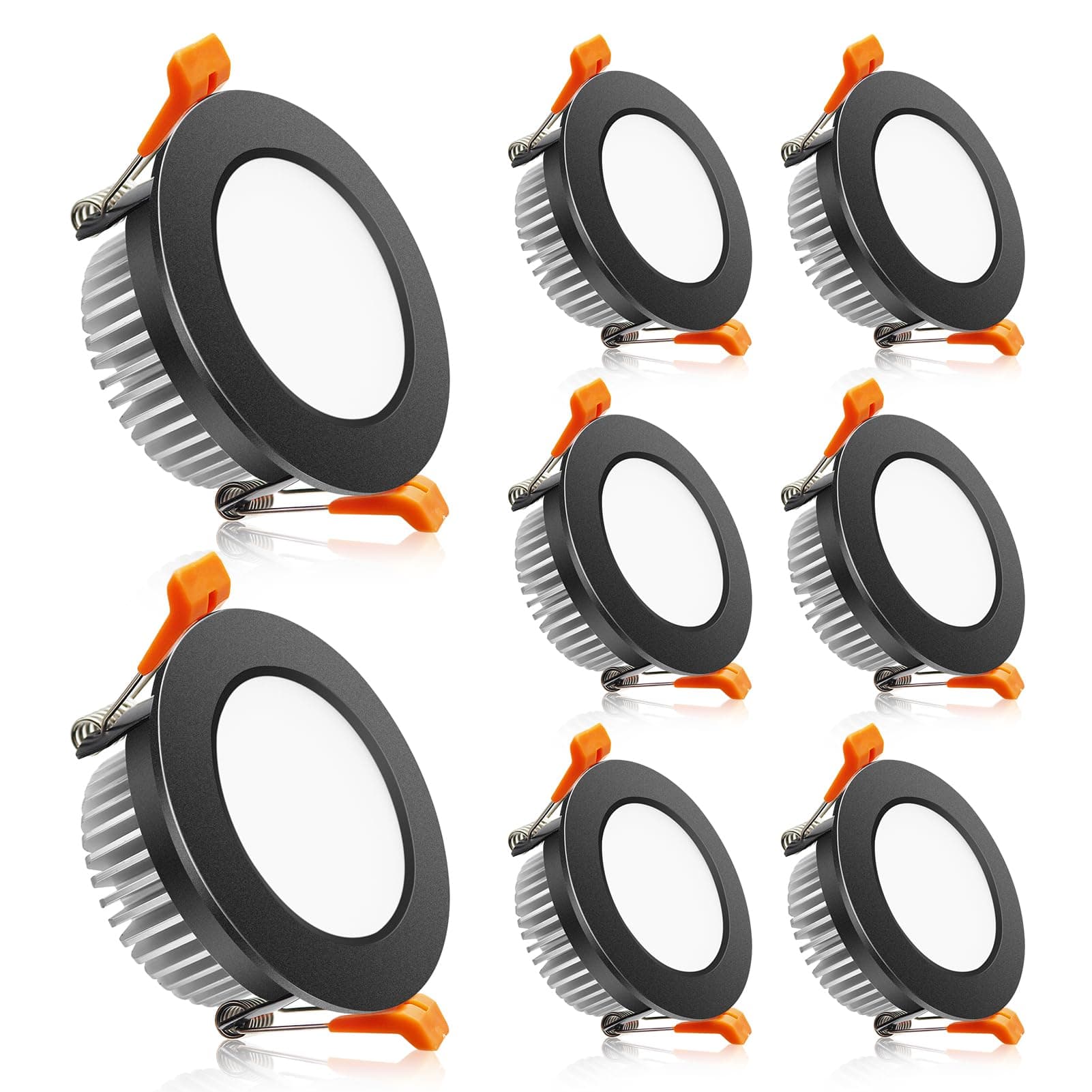 2 Inch LED Downlight, Recessed Lighting Dimmable Ceiling Light, 3W, 2700K Ultra Warm White, CRI80 with LED Driver(35W Halogen Equivalent), Black 8 Pack