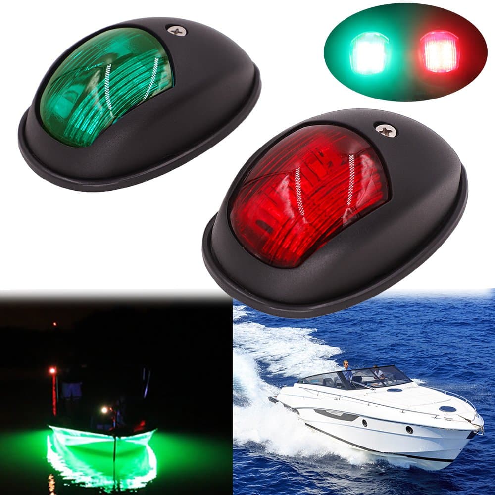 Obcursco Mounteen Boat Navigation Lights, New Marine LED Navigation Lamp, Safety and Brightness for Port Bow Side/Starboard/Chandlery Boat/Yacht/Skeeter [Red & Green LED] DC 12V - 24V (streamline)