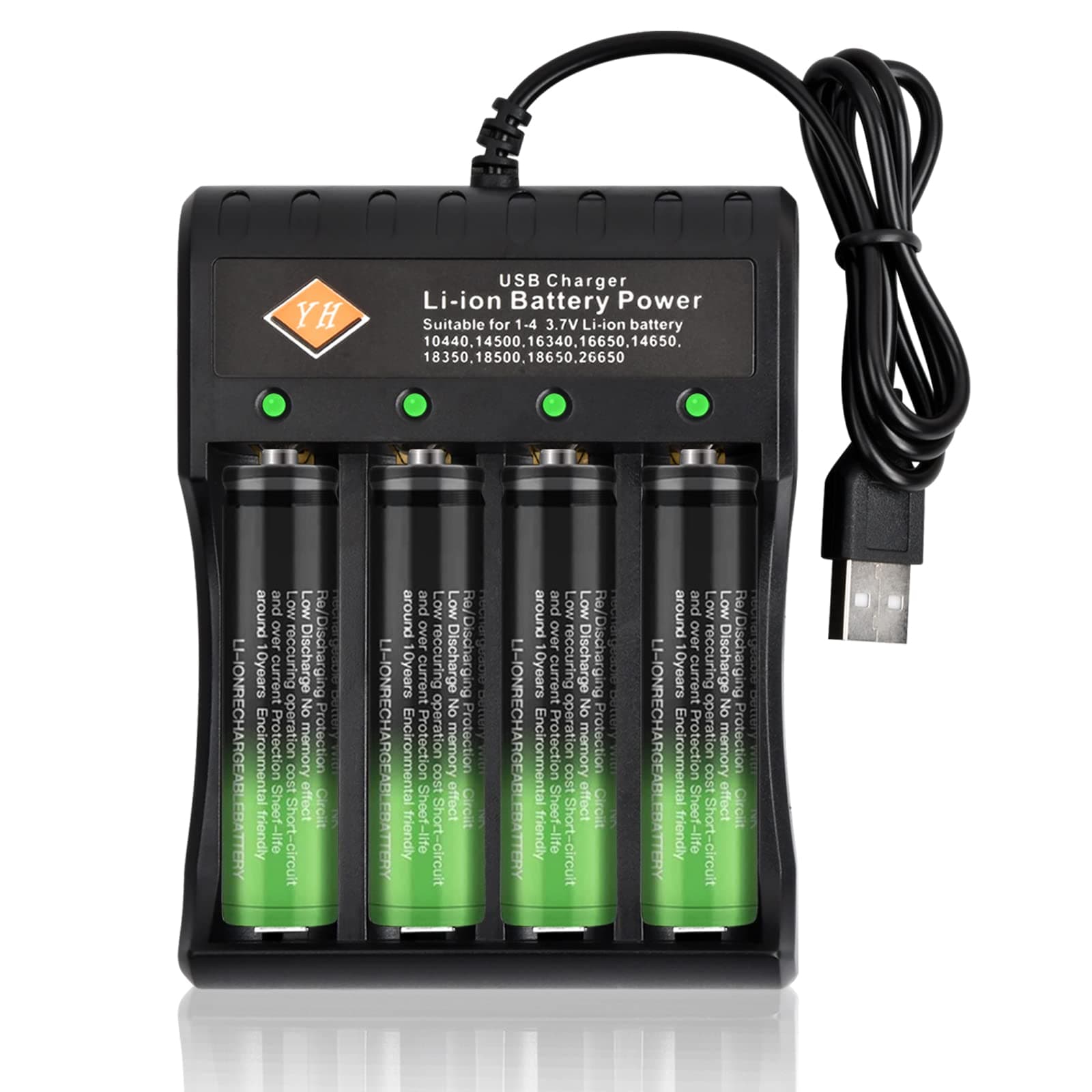 Universal Battery Charger for Li-ion Batteries, 18650 Charger, LED Display Smart Fast 4 Slot Chargers Most Rechargeable Batteries(Without Battery), Black