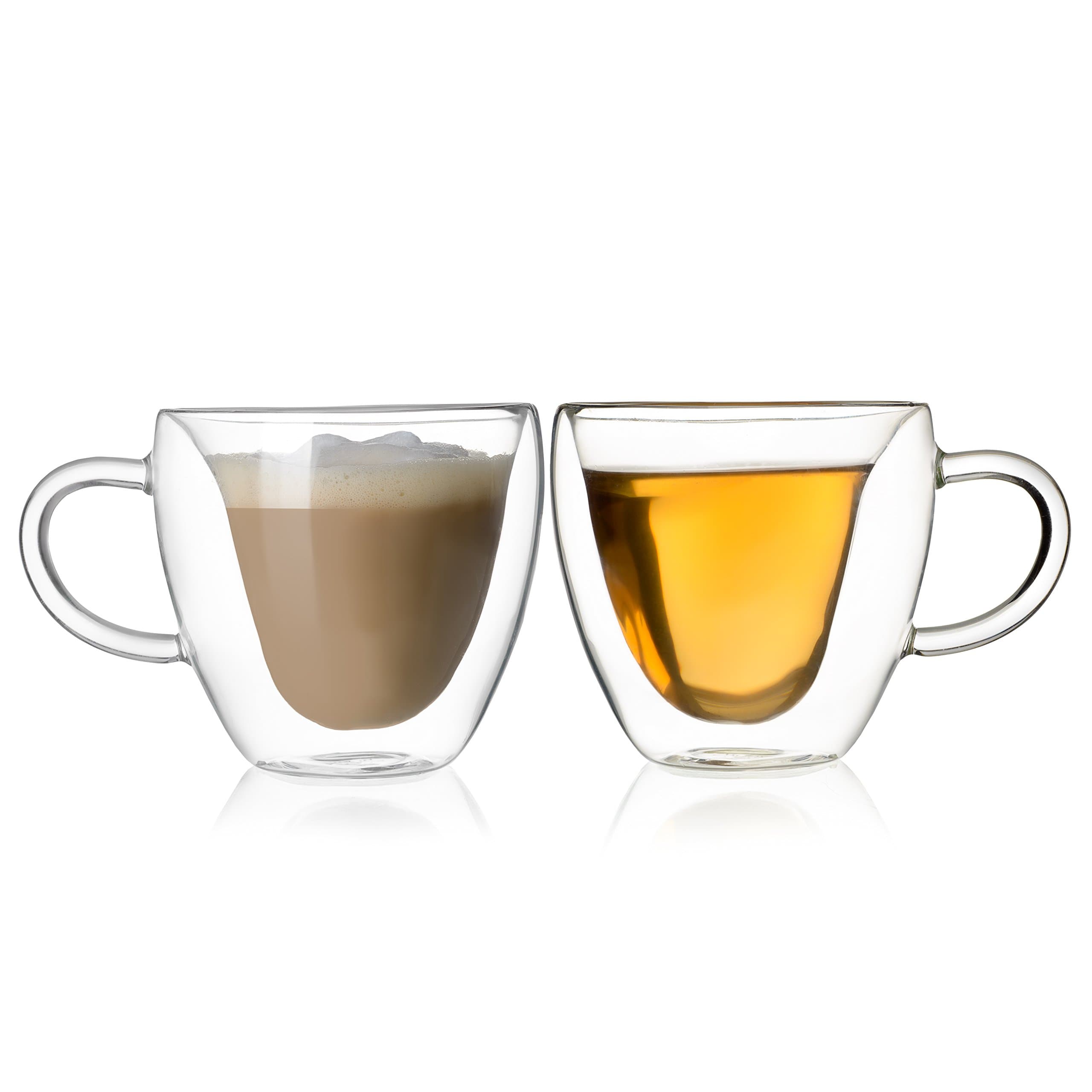 Double Walled Coffee Tea Glasses, Perfect Espresso Cappuccino Cups or Latte Mugs, Beautiful Heart Shape, Thermo Insulated Premium Quality Borosilicate Glass, Set of 2 (8.5 oz, 250 ml), HomeKitchenStar