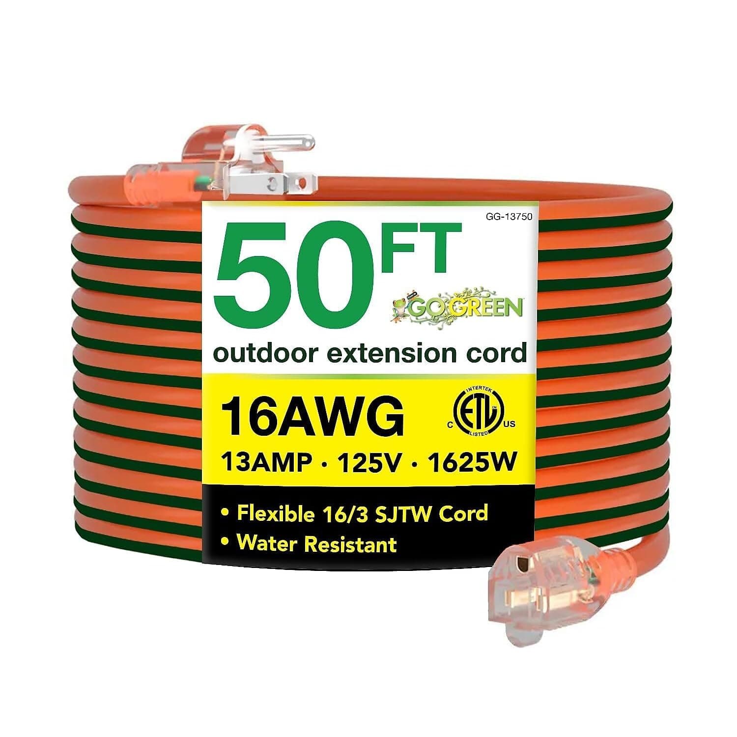 Power By GoGreen Go Green Power Inc. 16/3 50-Foot Outdoor Extension Cord - Heavy-Duty, Weatherproof, GG-13750