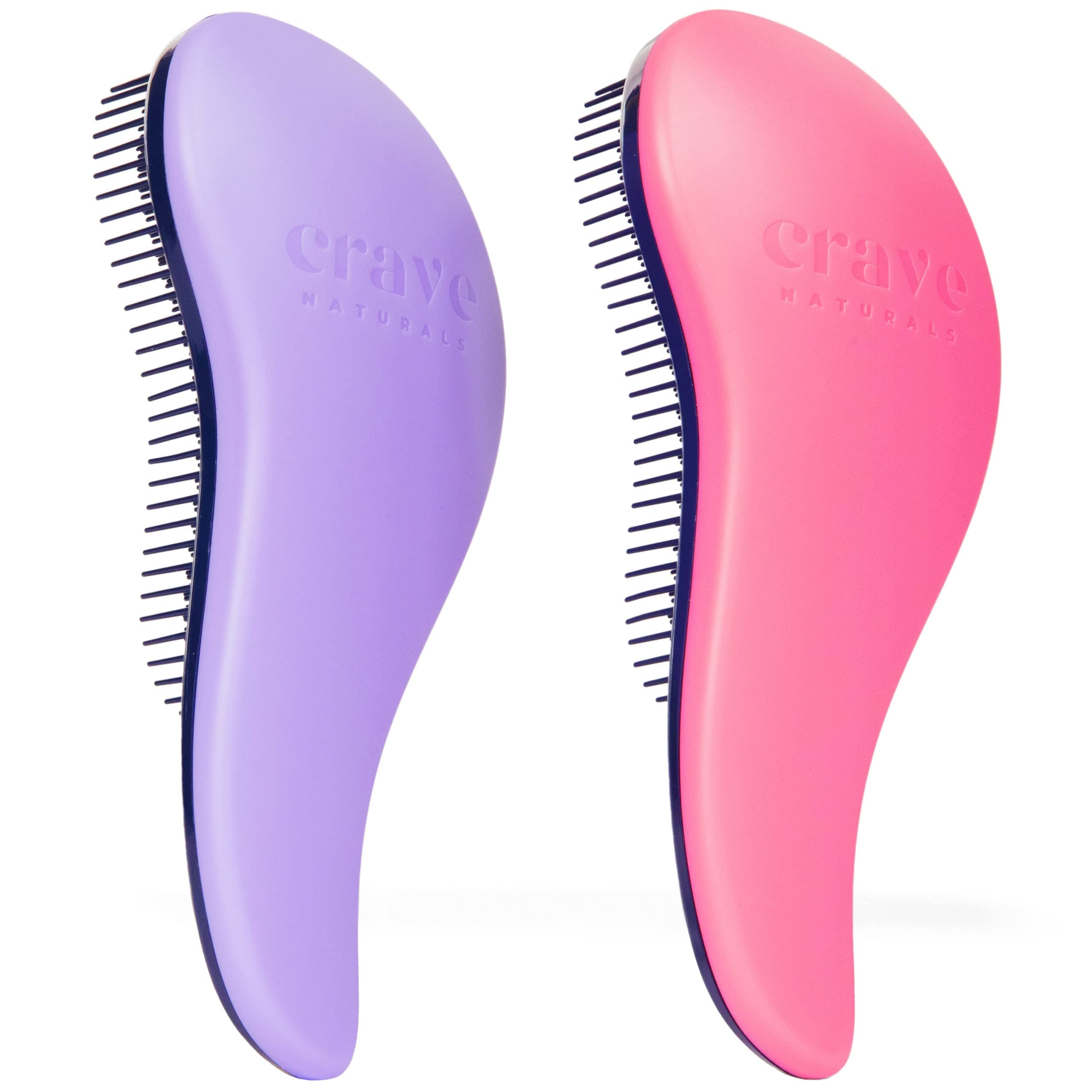 Crave Naturals Glide Detangler Hair Brush - Perfect for Curly Hair, Straight Hair, Wet or Dry, and a Great Stocking Filler - Detangle Hair Brush for Women, Men, and Kids - 2 Pack