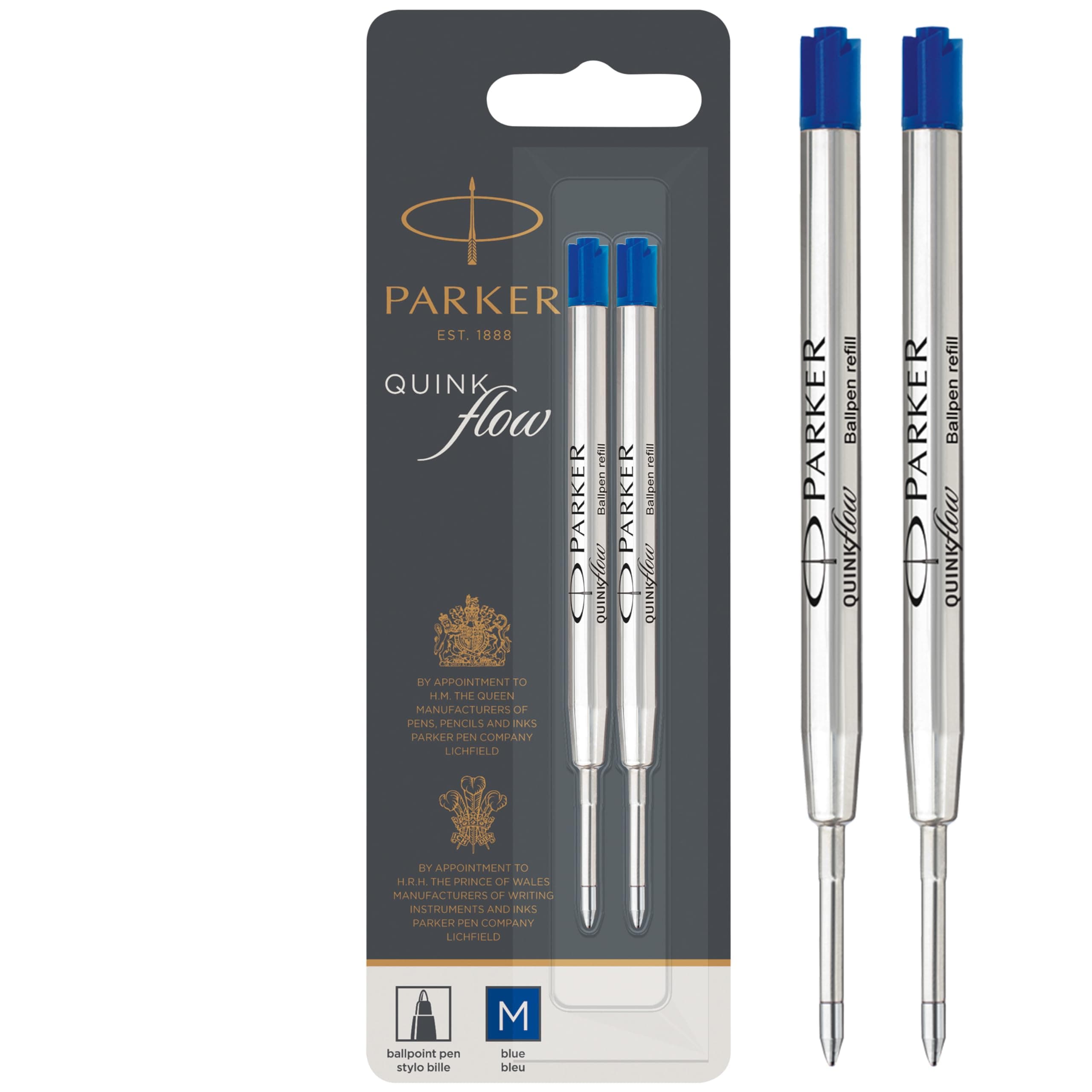 Parker Quinkflow Ballpoint Pen Refill, Medium Point, Blue, 2-Pack